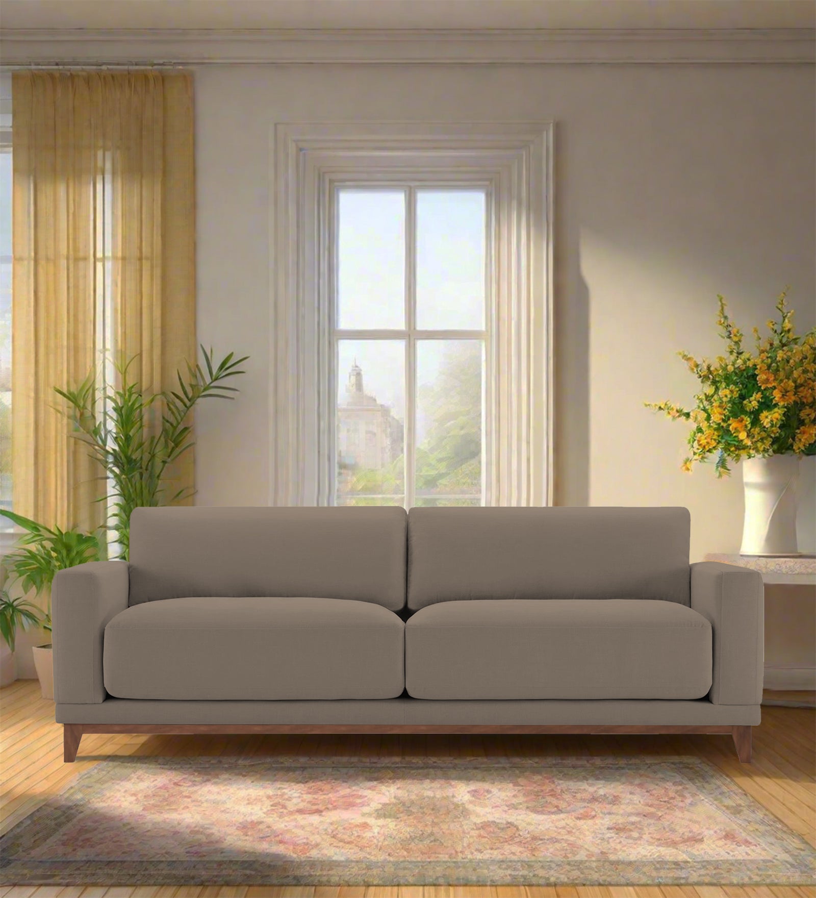 Esha Fabric 3 Seater Sofa In Hazel Beige Colour - Febonic Living