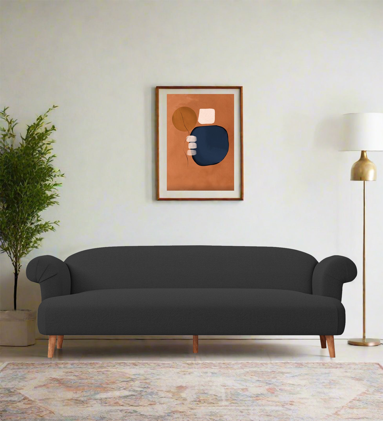Barber Fabric 3 Seater Sofa In Bitter Black Colour - Febonic Living