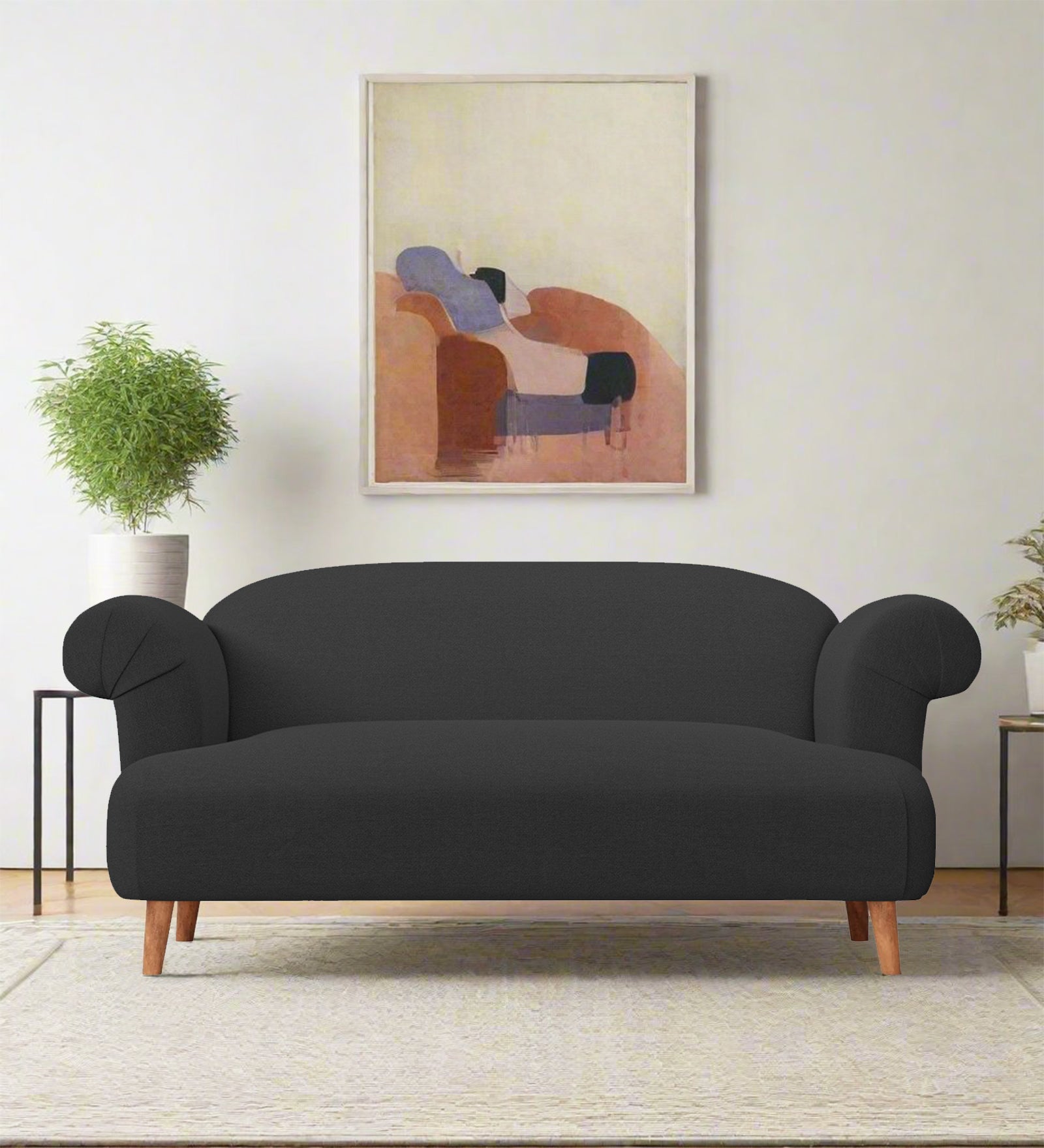 Barber Fabric 2 Seater Sofa In Bitter Black Colour - Febonic Living