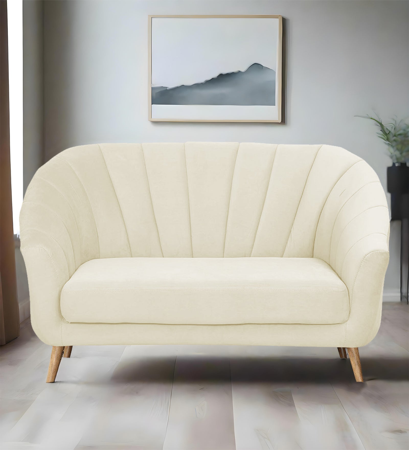 Kaylee Velvet 2 Seater Sofa In Warm White Colour - Febonic Living