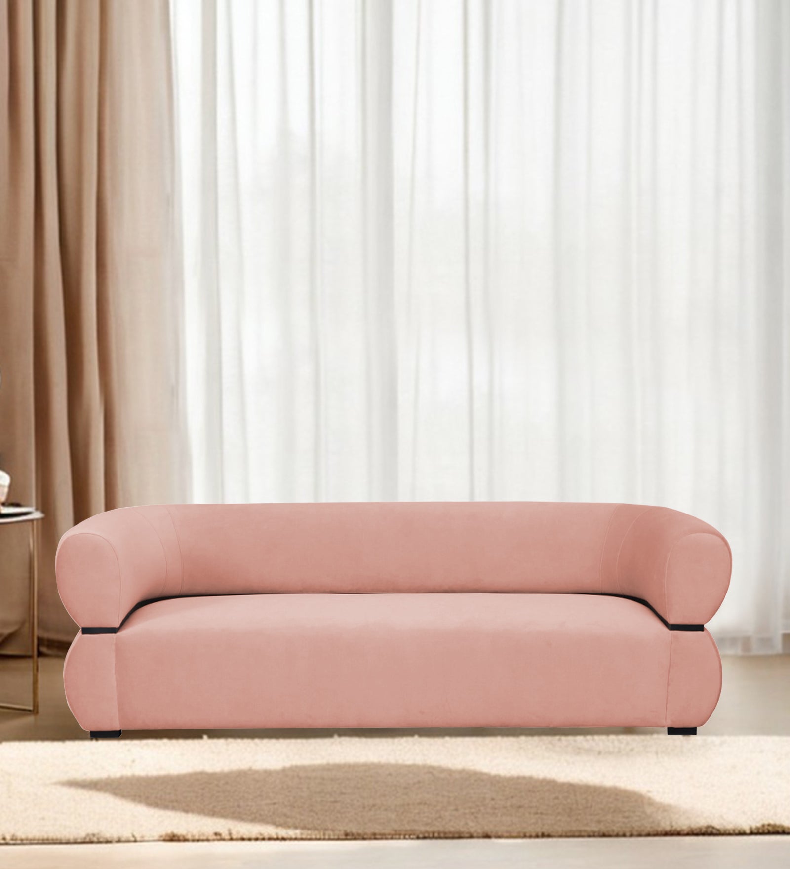 Kula Velvet 3 Seater Sofa In Blush Pink Colour - Febonic Living