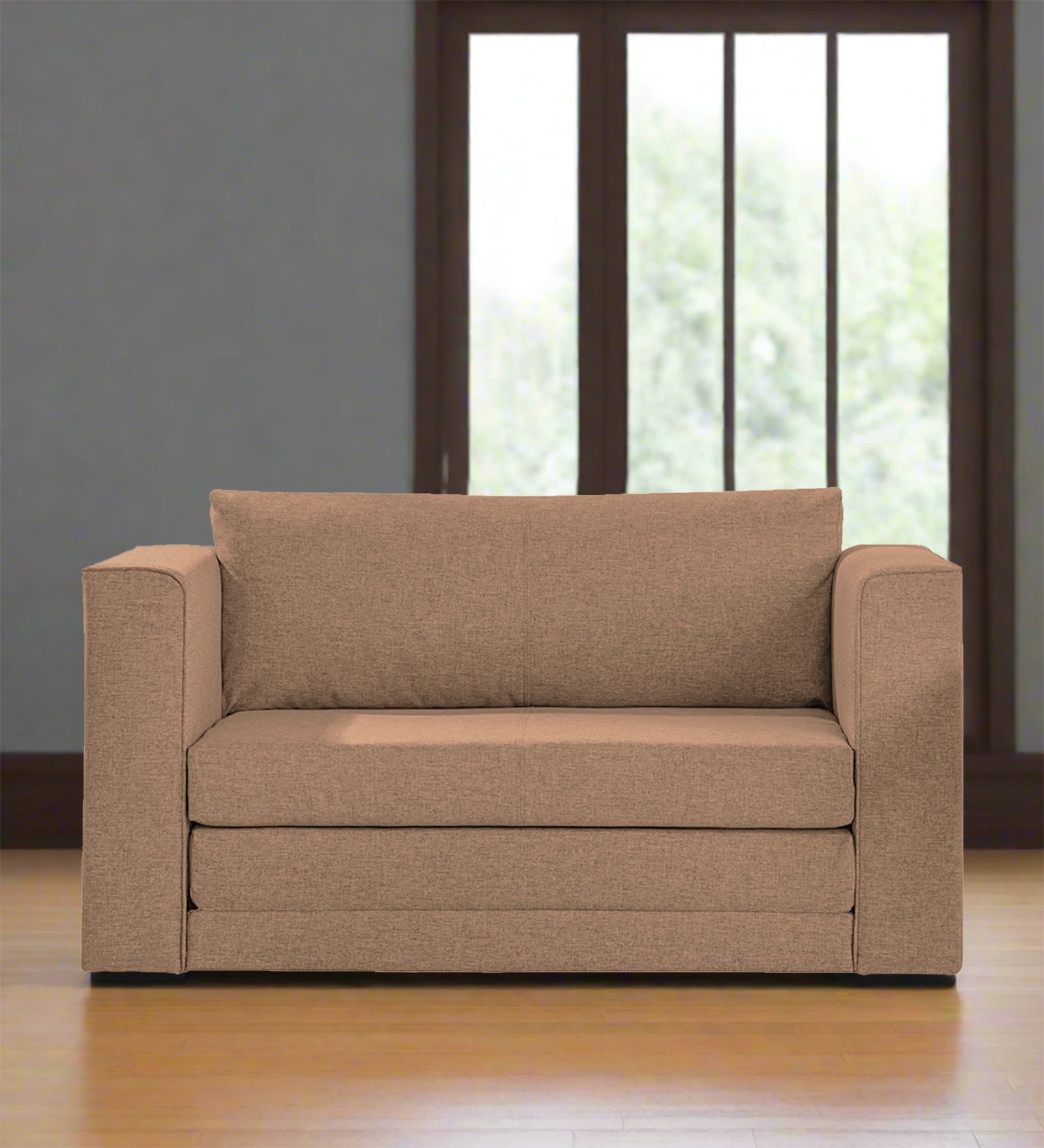Kenia Fabric 2 Seater Foldable Sofa Cum Bed In Cosmic Beige Colour - Febonic Living