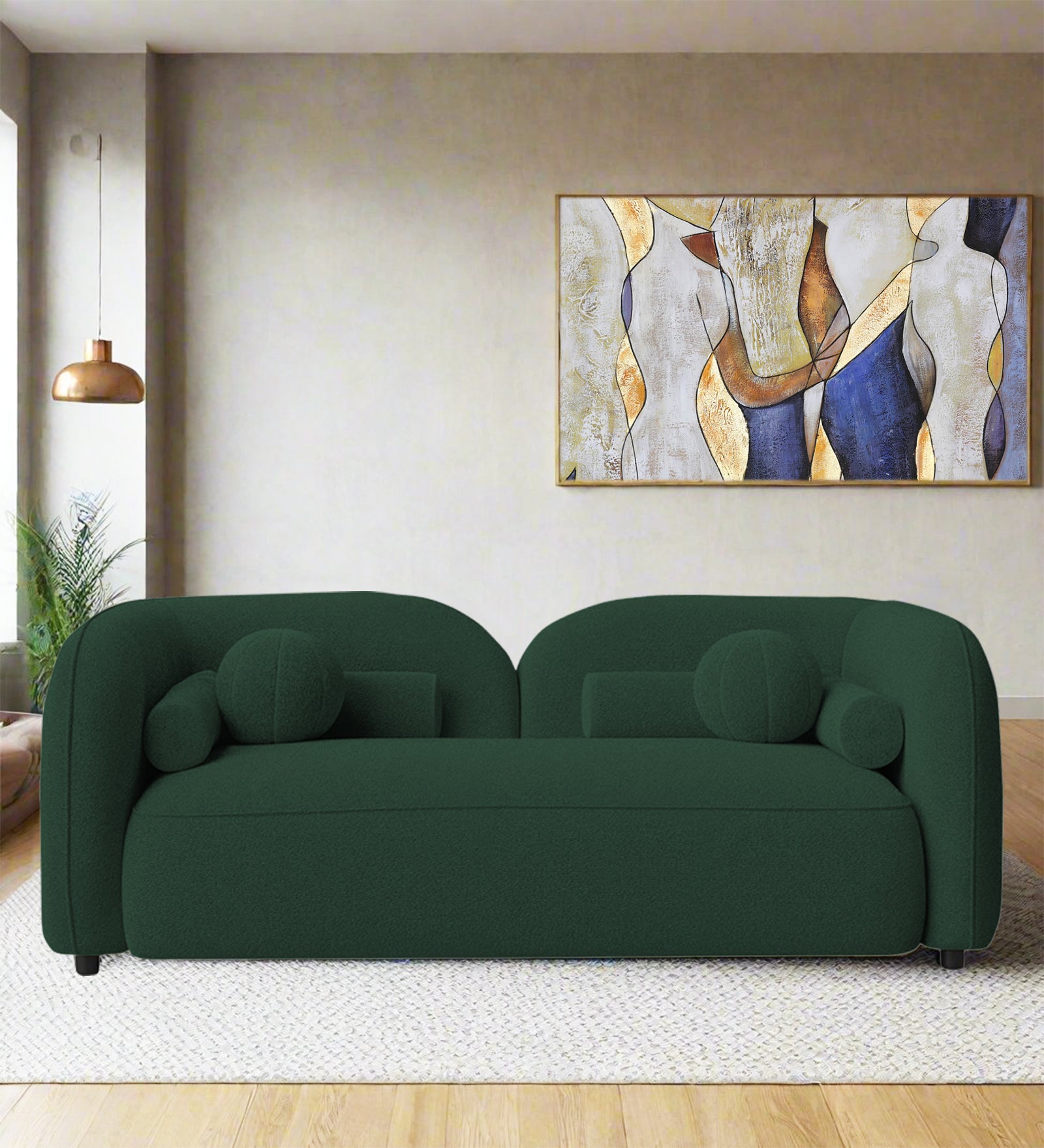 Corny Boucle Fabric 2 Seater Sofa In Hunter Green Colour - Febonic Living