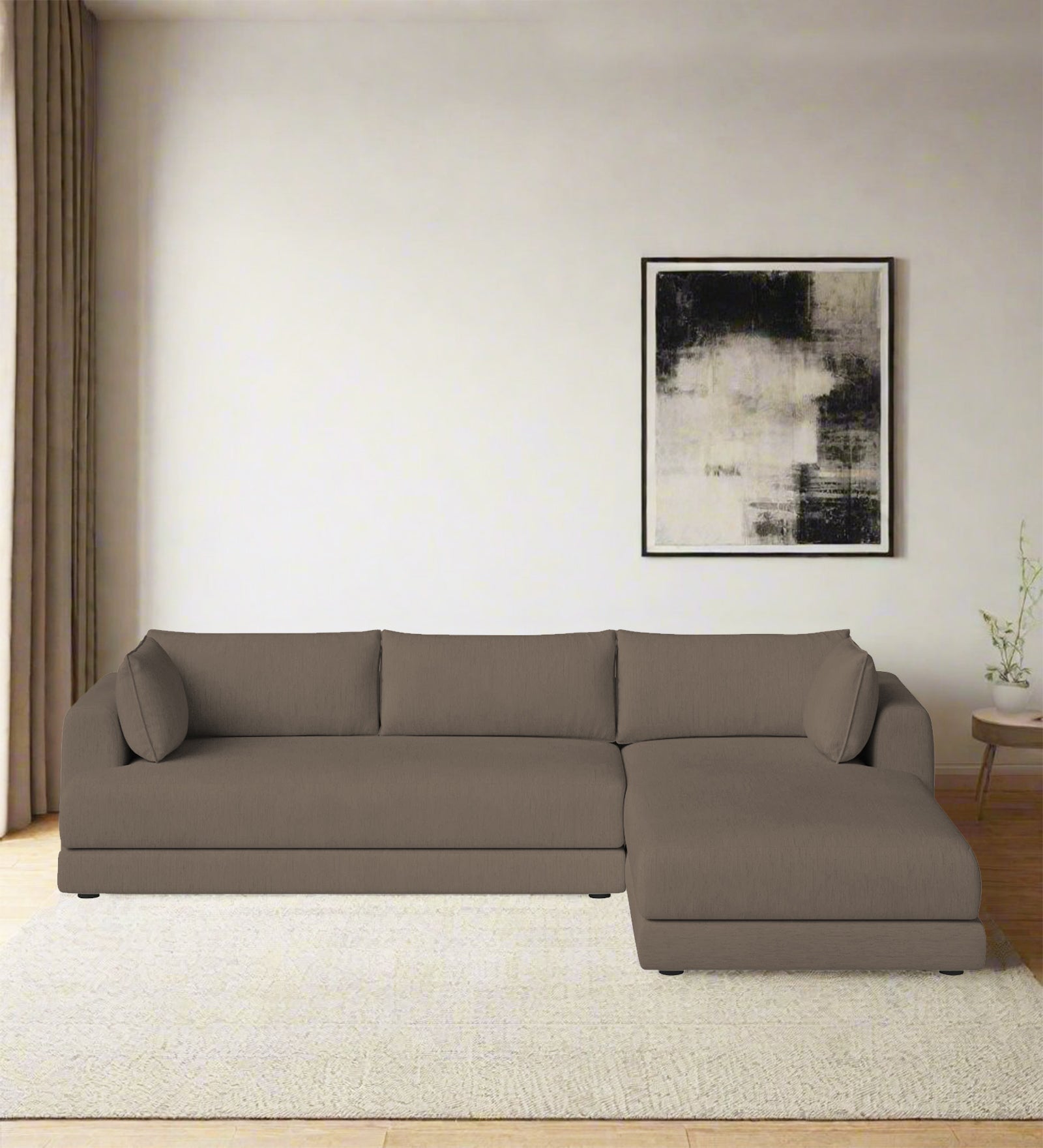 Ziggy Fabric LHS Sectional Sofa (3+Lounger) In Hazel Beige Colour - Febonic Living