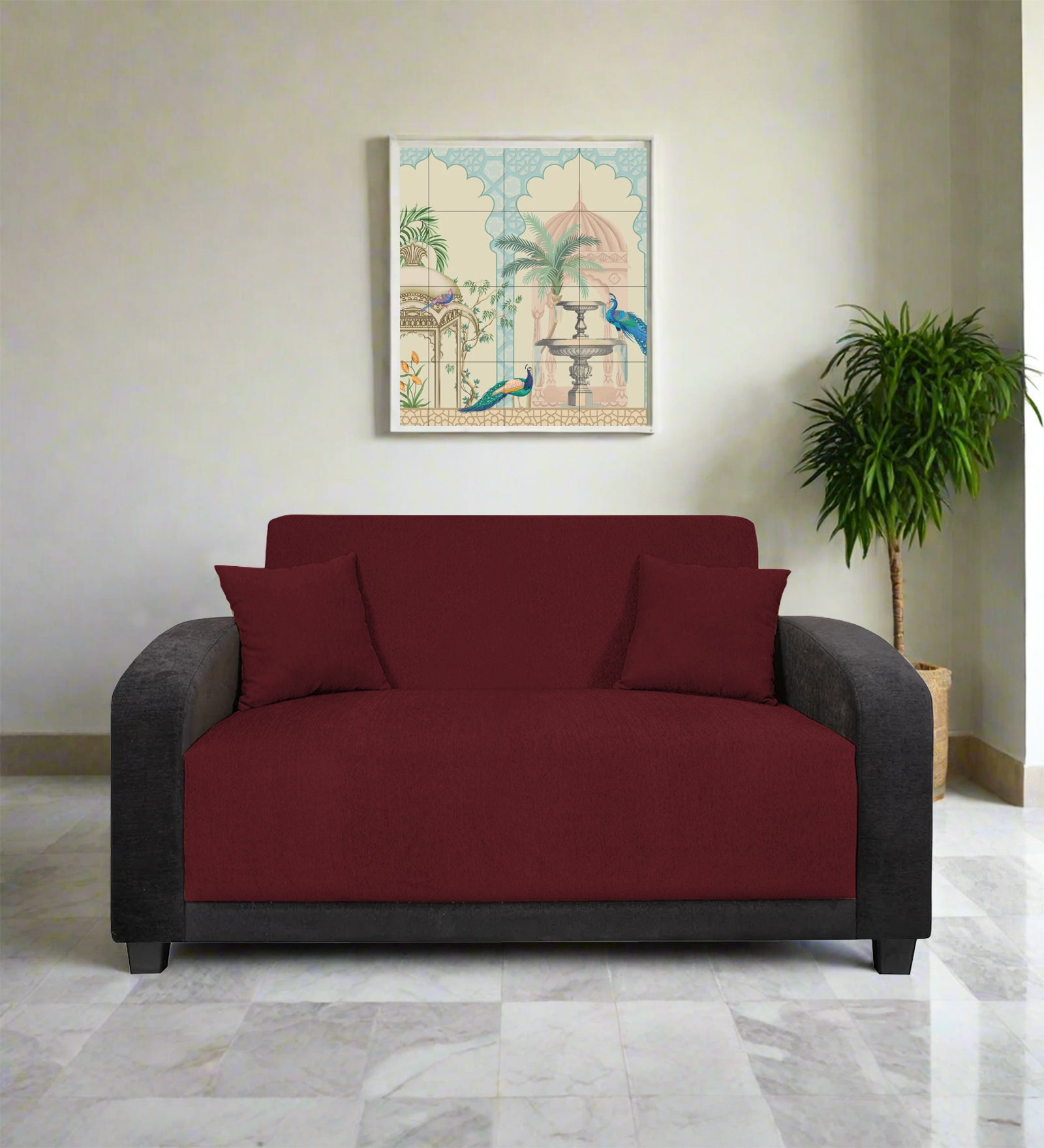 Alex Fabric 2 Seater Sofa In Blood Maroon Colour - Febonic Living