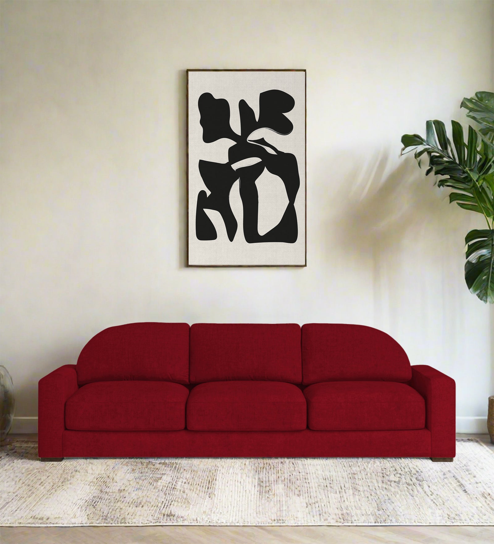 Dara Fabric 3 Seater Sofa In Ruby Red Colour