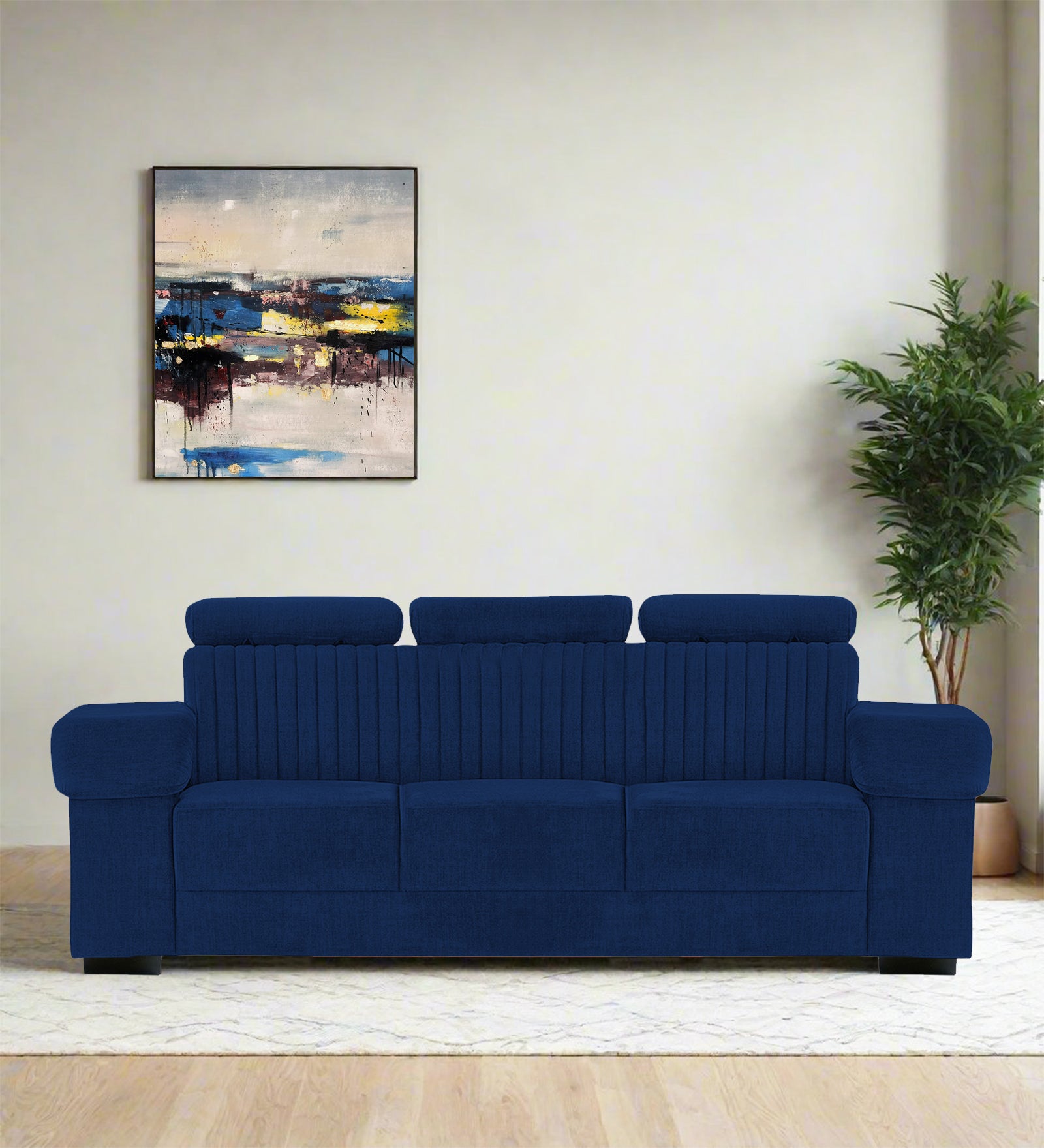 Draco Fabric 3 Seater Sofa In Royal Blue Colour - Febonic Living