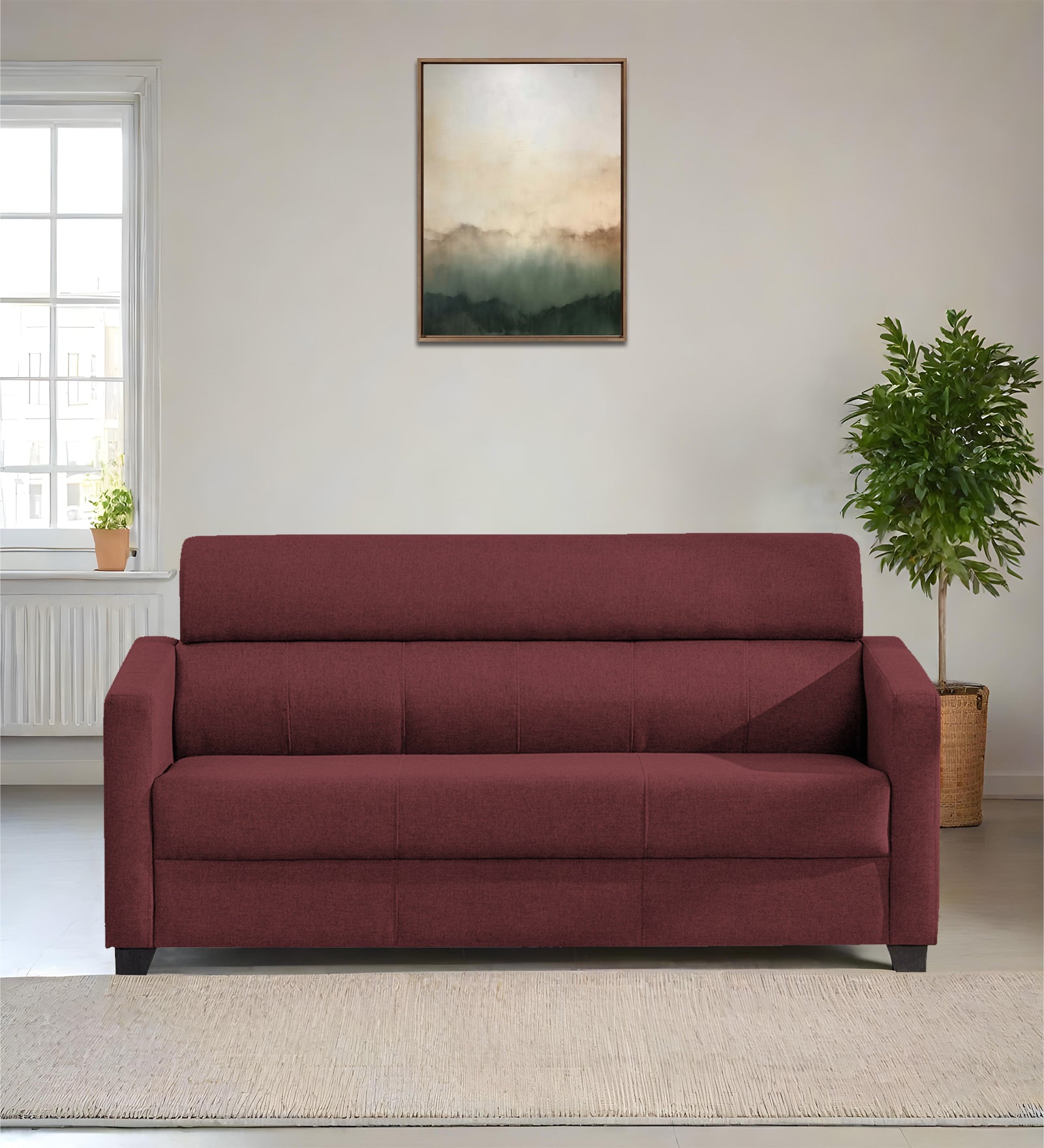 Devo Fabric 3 Seater Sofa In Blaze Red Colour - Febonic Living