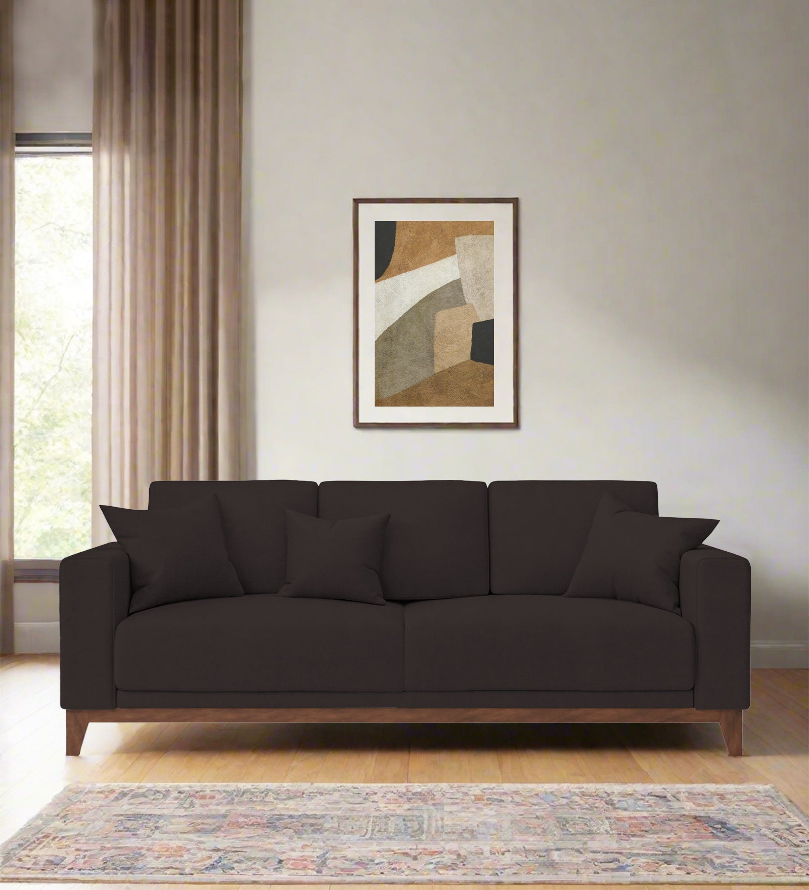 Luca Fabric 3 Seater Sofa In Pebble Brown Colour - Febonic Living