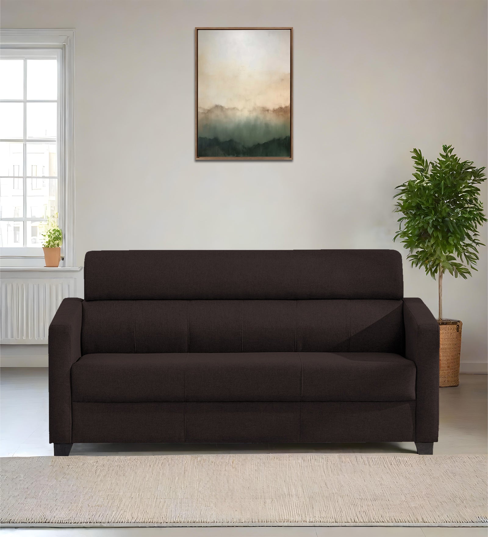 Devo Fabric 3 Seater Sofa In Dark Brown Colour - Febonic Living