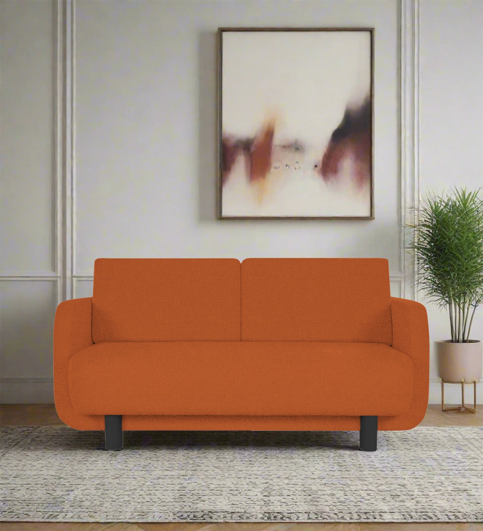 Varu Fabric 2 Seater Sofa In Vivid Orange Colour - Febonic Living