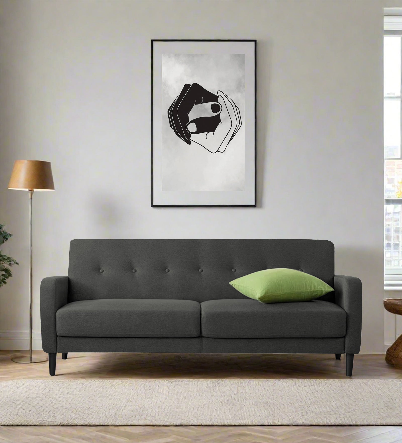 Marq Fabric 3 Seater Sofa In Charcoal Grey Colour - Febonic Living