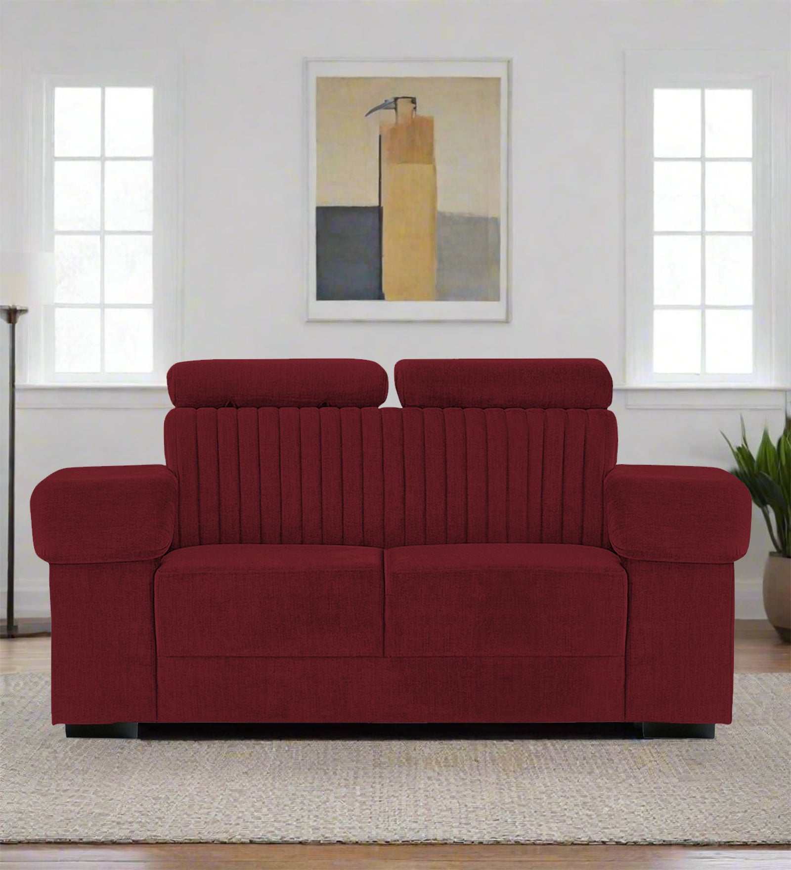 Draco Fabric 2 Seater Sofa In Blood Maroon Colour - Febonic Living