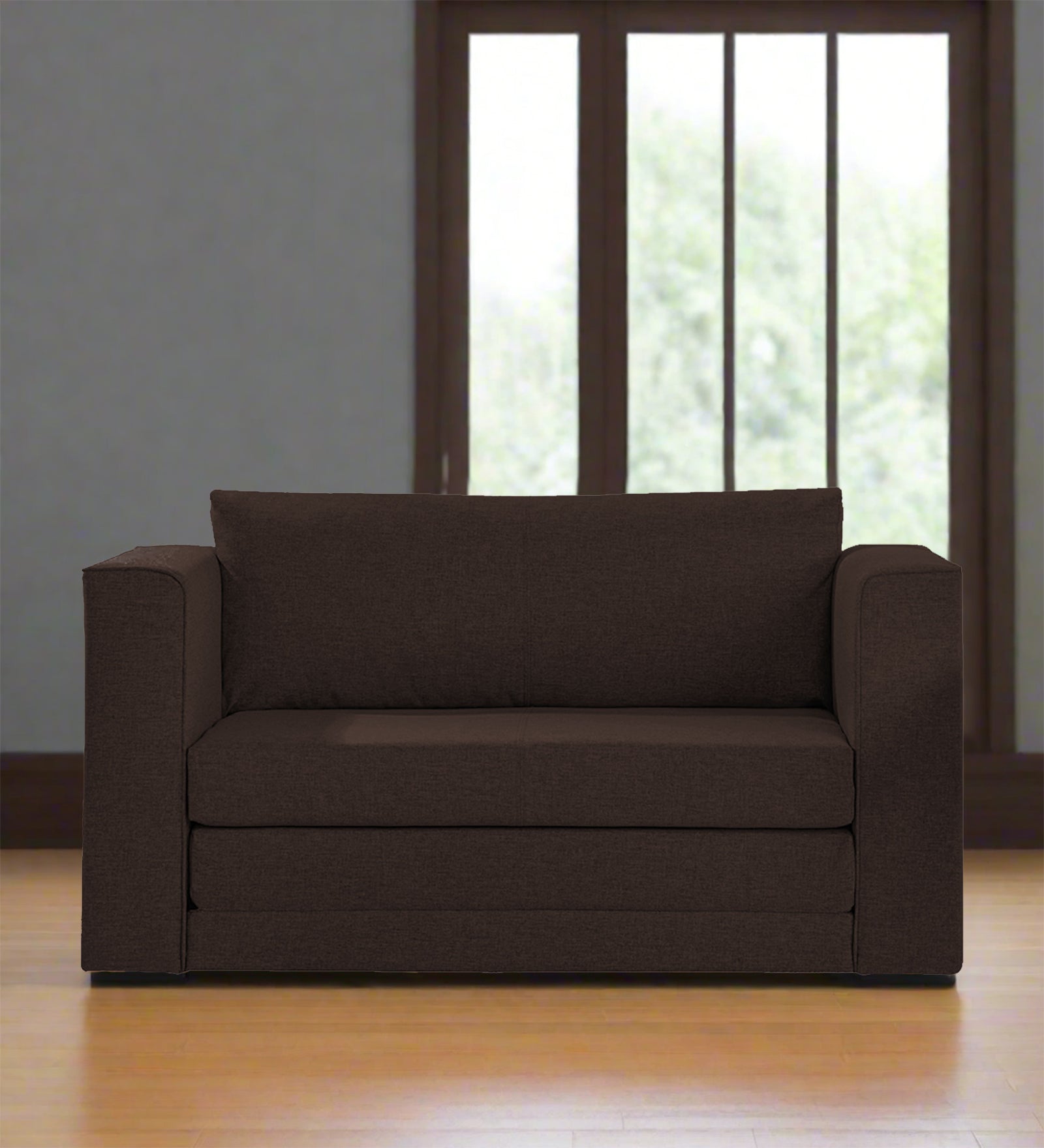 Kenia Fabric 2 Seater Foldable Sofa Cum Bed In Coffee Brown Colour - Febonic Living
