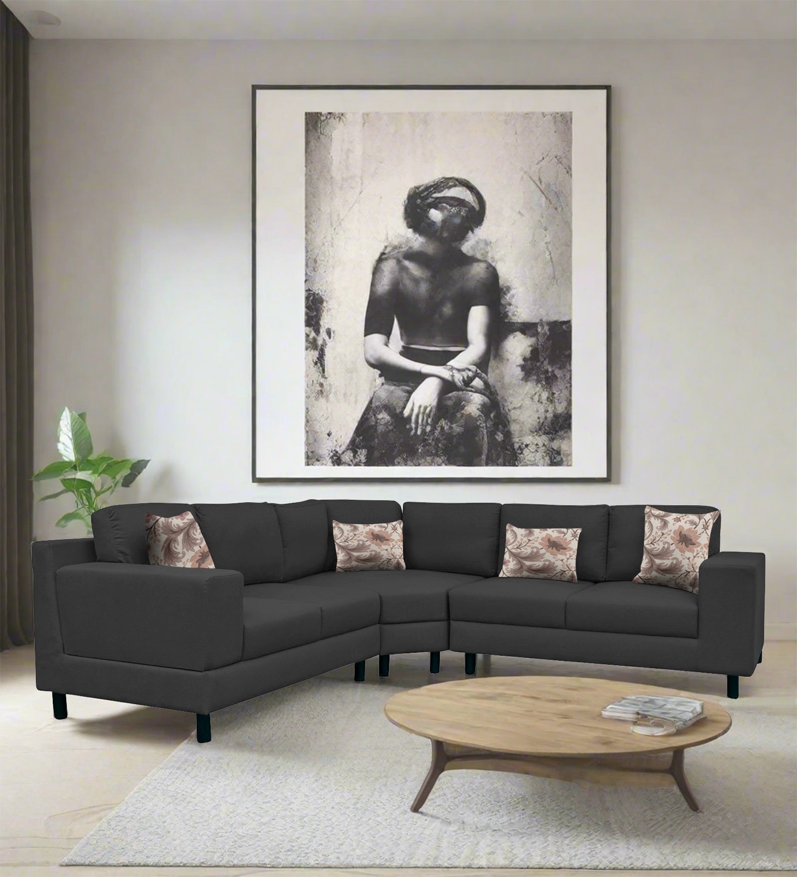 Betty Fabric 6 Seater LHS Corner Sofa In Stone Grey Colour - Febonic Living