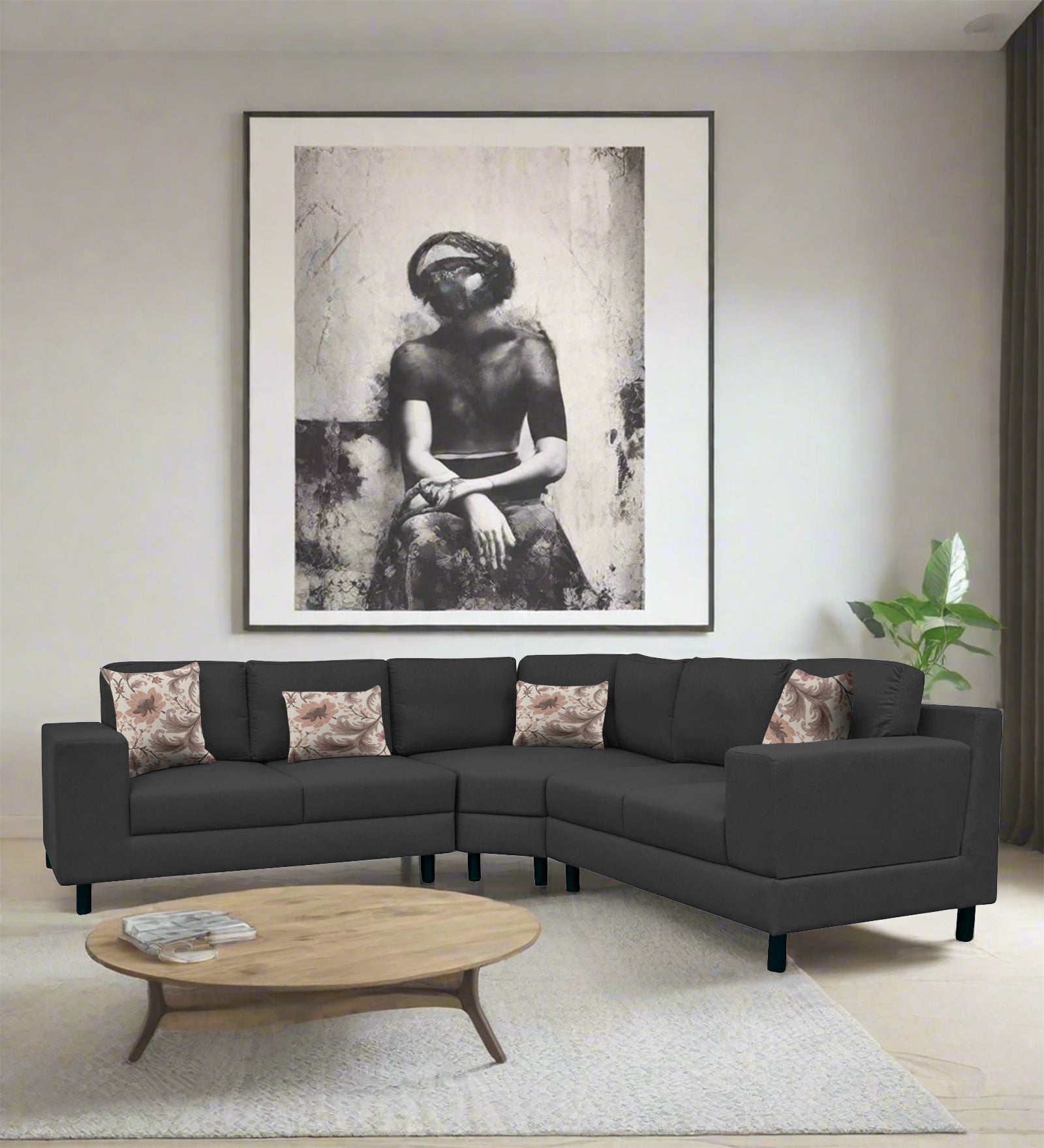 Betty Fabric 6 Seater RHS Corner Sofa In Stone Grey Colour - Febonic Living