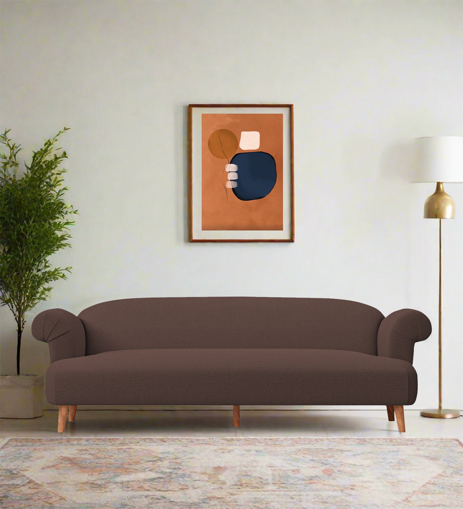 Barber Fabric 3 Seater Sofa In Caramel Brown Colour - Febonic Living