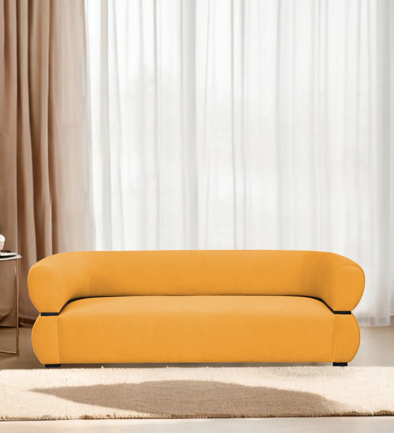 Kula Velvet 3 Seater Sofa In Safforn Yellow Colour - Febonic Living