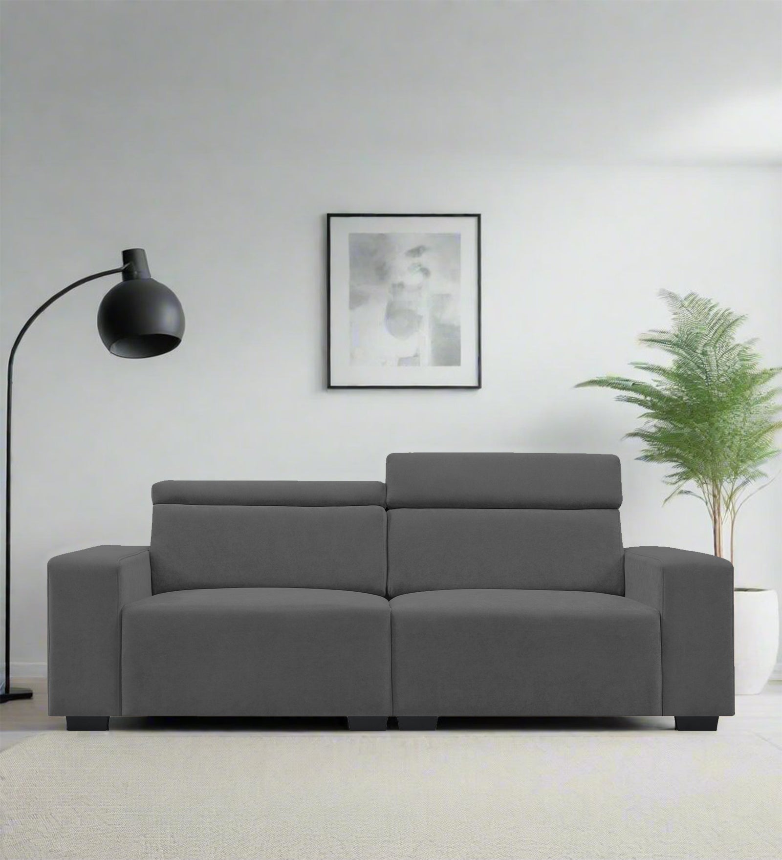 Hiro Fabric 2 Seater Sofa In Pure Grey Colour - Febonic Living