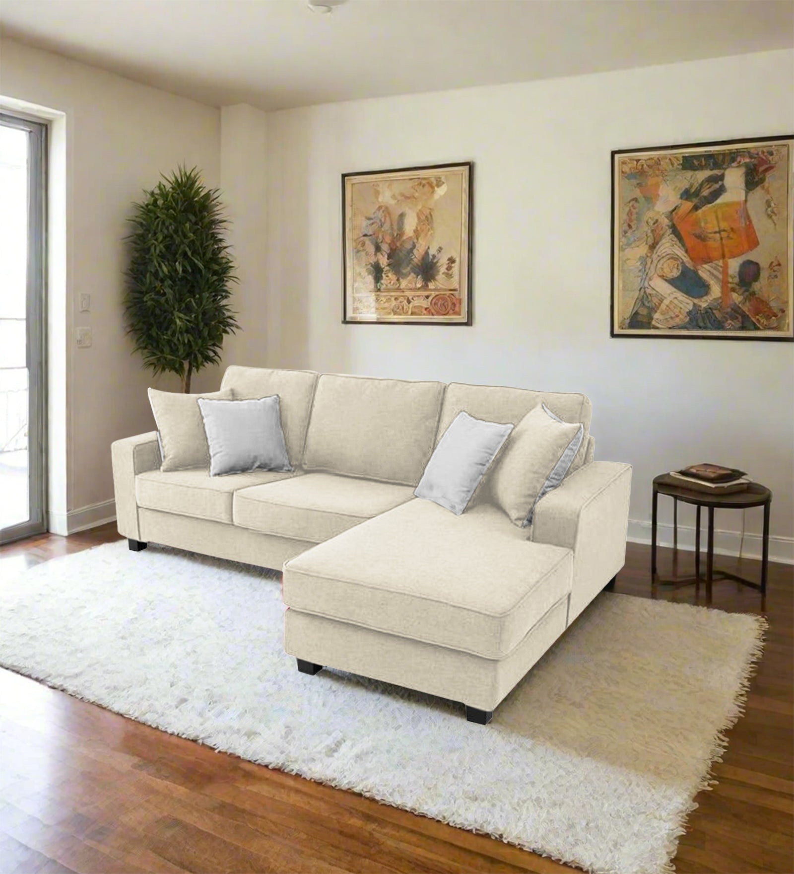 Ladybug Fabric LHS Sectional Sofa (2+Lounger) In Ivory Cream Colour - Febonic Living