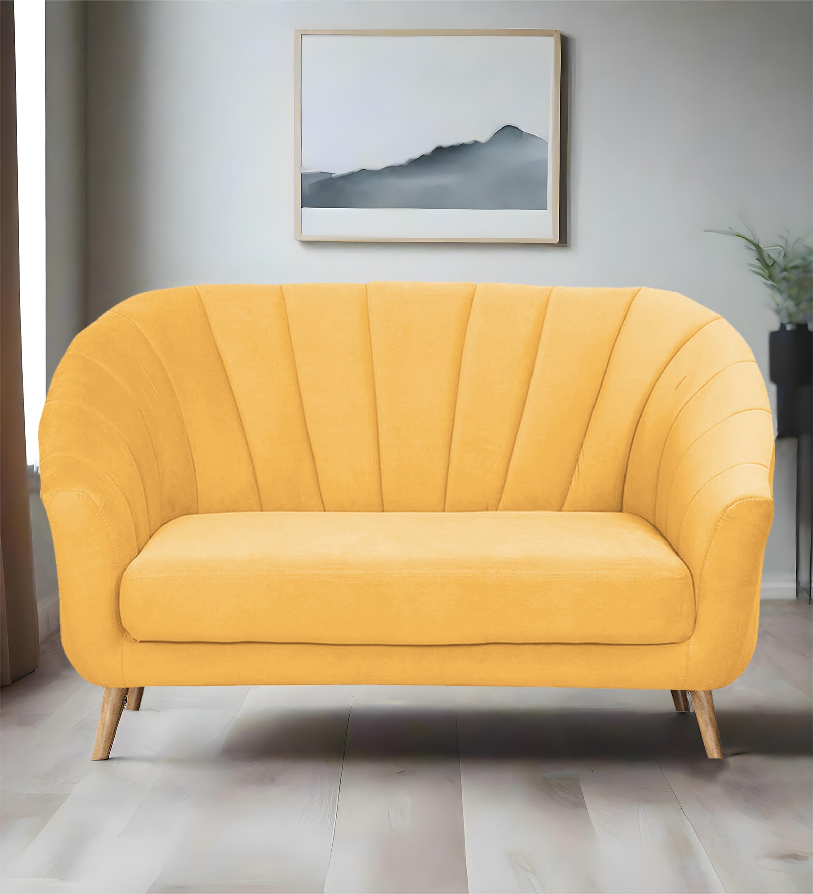 Kaylee Velvet 2 Seater Sofa In Turmeric yellow Colour - Febonic Living