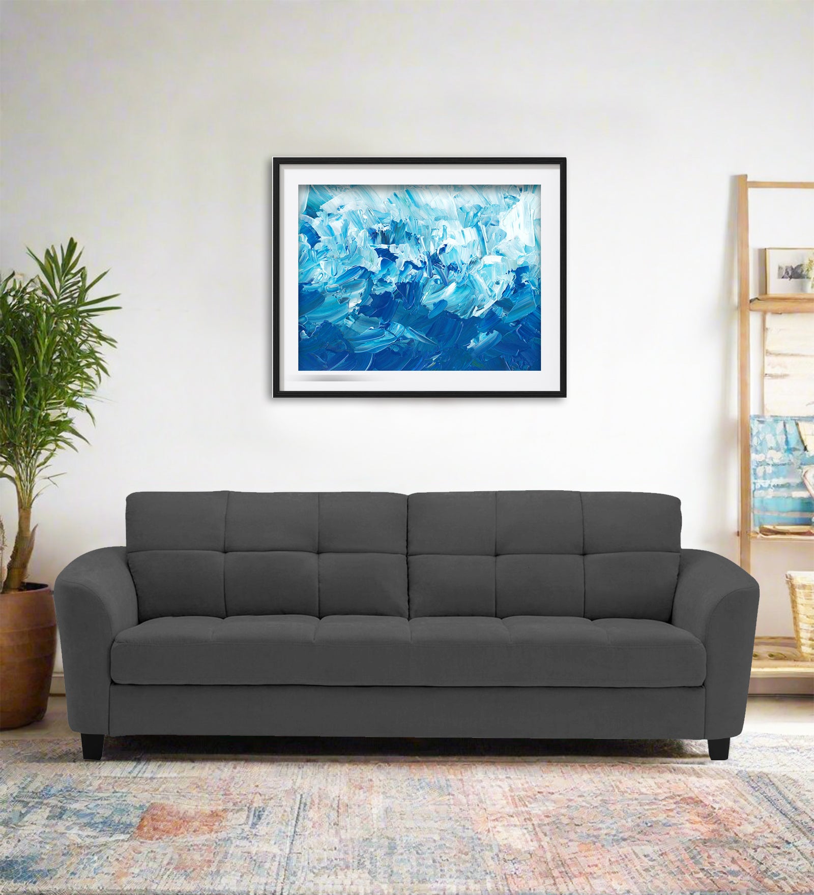 Mulan Fabric 3 Seater Sofa In Stone Grey Colour - Febonic Living