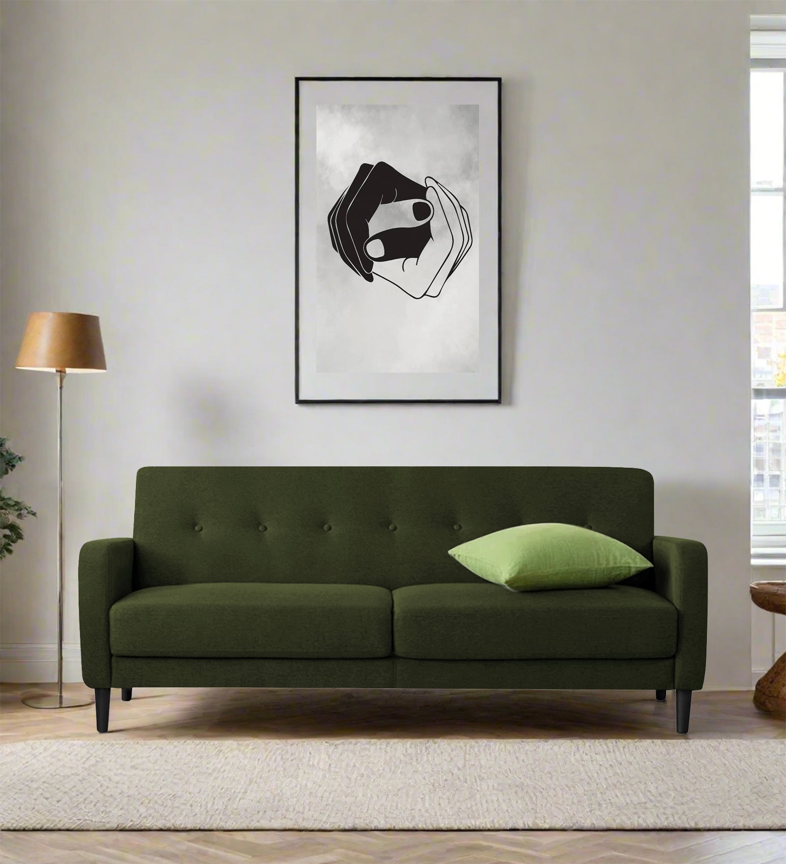 Marq Fabric 3 Seater Sofa In Olive Green Colour - Febonic Living