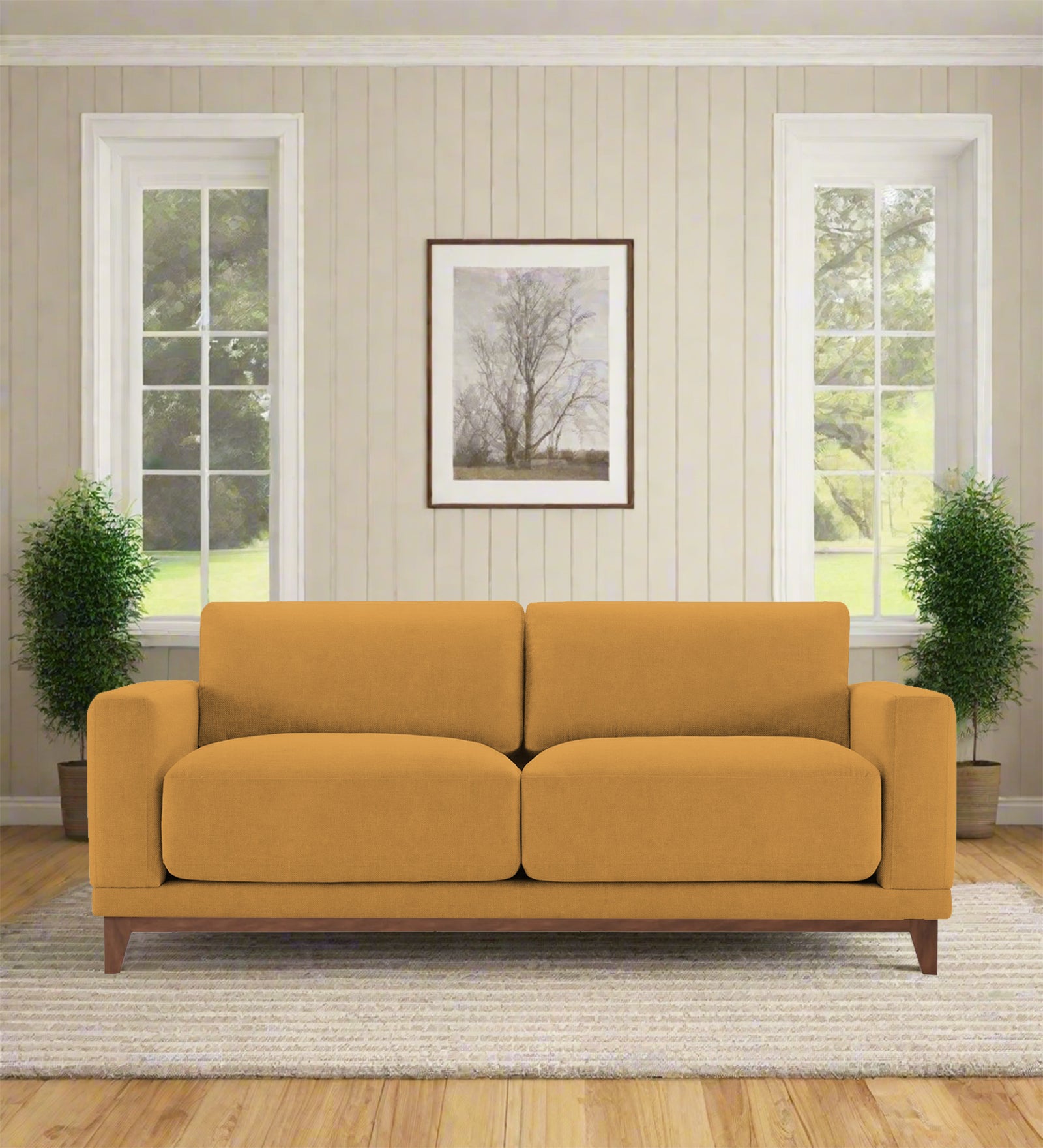 Esha Fabric 2 Seater Sofa In Corn Yellow Colour - Febonic Living