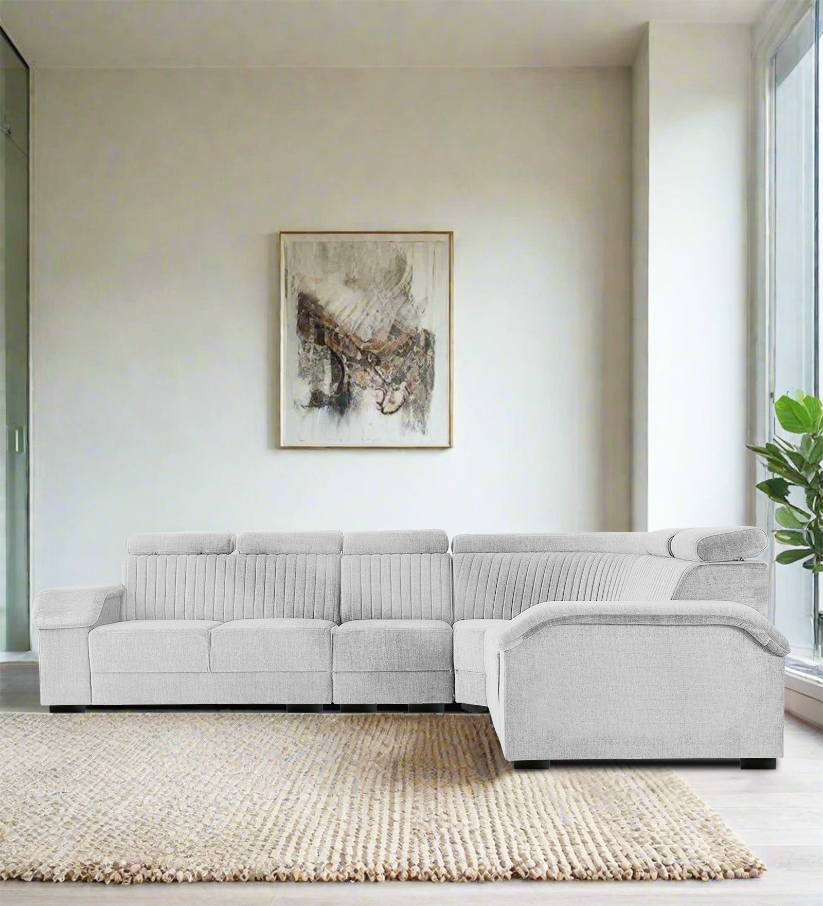 Draco Fabric 6 Seater Corner Sofa In Lit Grey Colour - Febonic Living