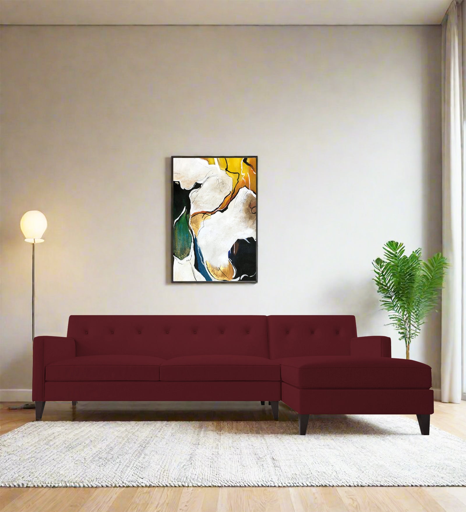 Miller Fabric LHS Sectional Sofa (3+Lounger) In Blood Maroon Colour - Febonic Living