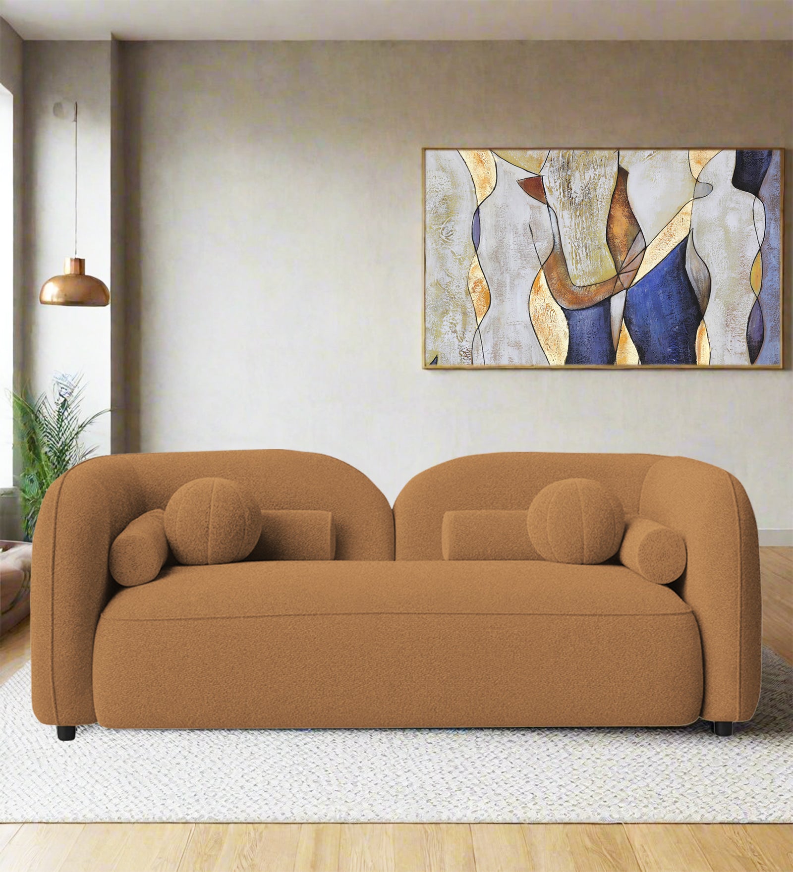 Corny Boucle Fabric 2 Seater Sofa In Daisy Yellow Colour - Febonic Living