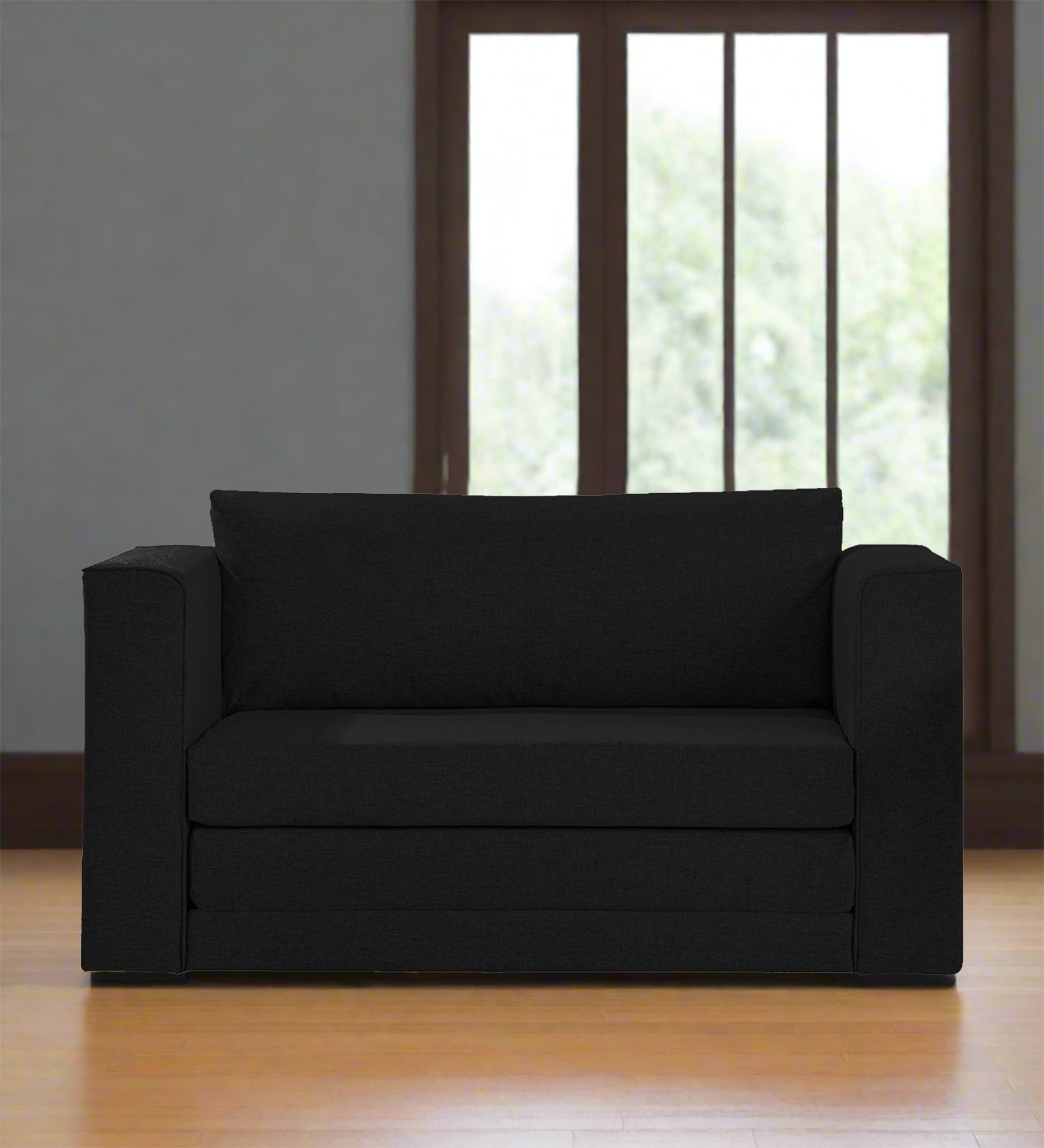 Kenia Fabric 2 Seater Foldable Sofa Cum Bed In Zed Black Colour - Febonic Living