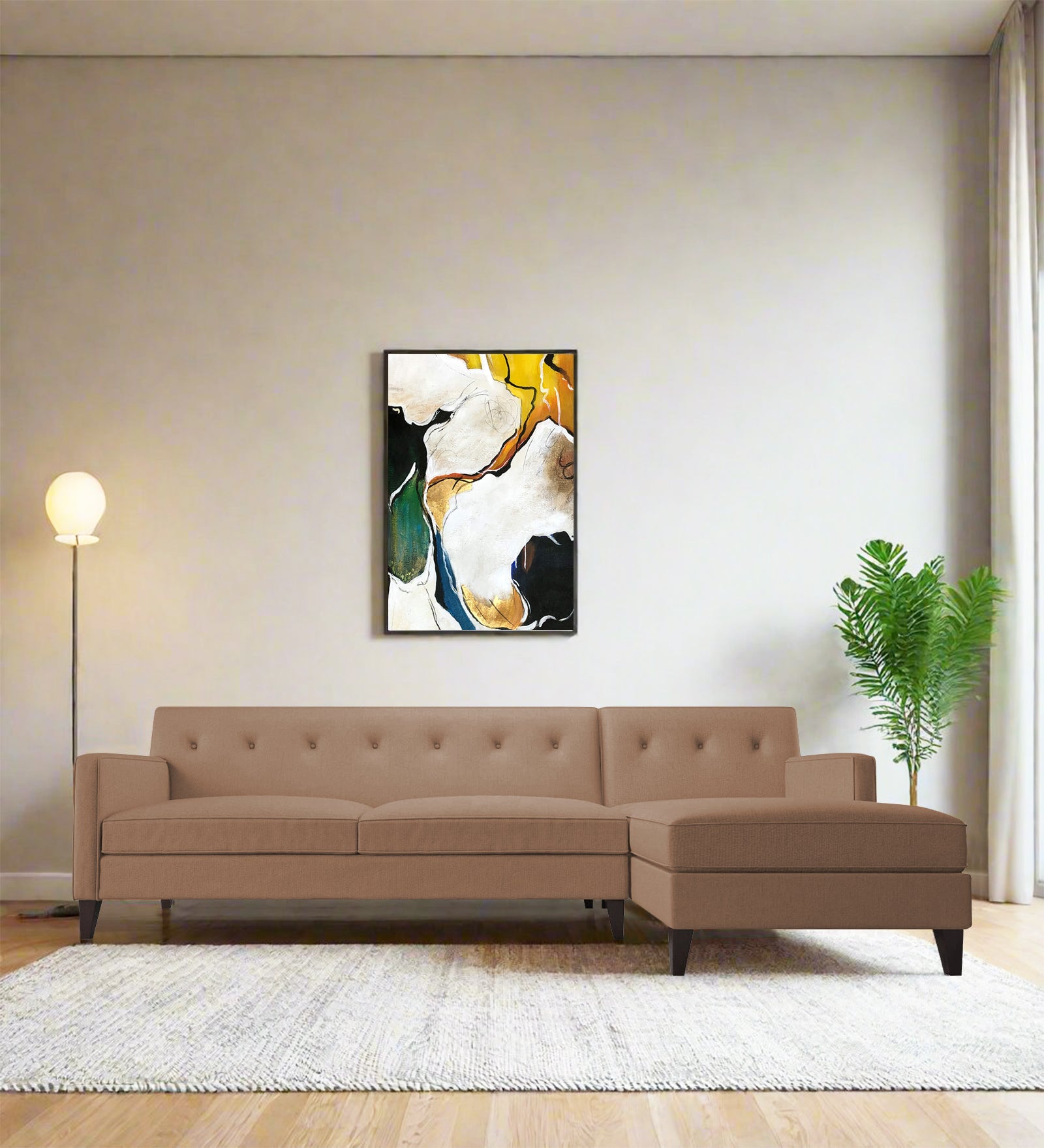 Miller Fabric LHS Sectional Sofa (3+Lounger) In Cosmic Beige Colour - Febonic Living