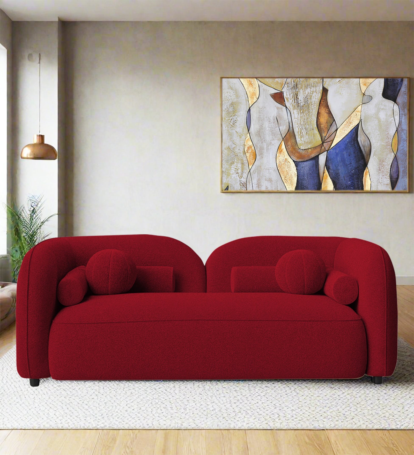 Corny Boucle Fabric 2 Seater Sofa In Candy Red Colour - Febonic Living