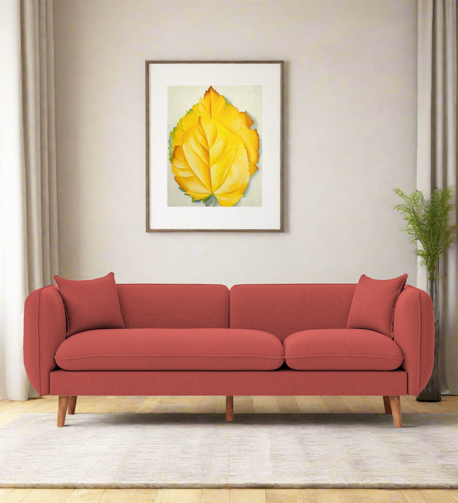 Reva Fabric 3 Seater Sofa In Salmon Pink Colour - Febonic Living