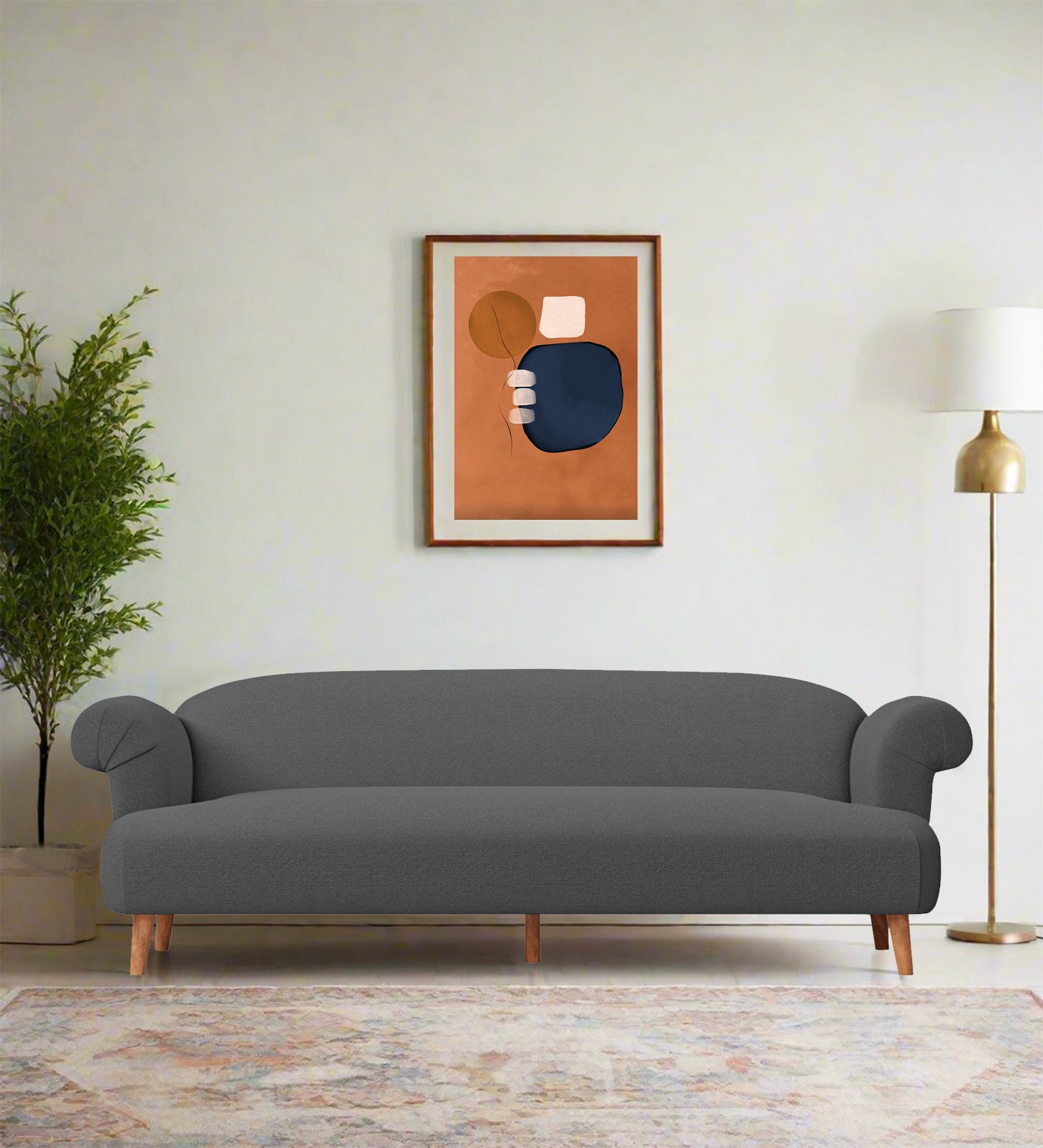 Barber Fabric 3 Seater Sofa In Stone Grey Colour - Febonic Living