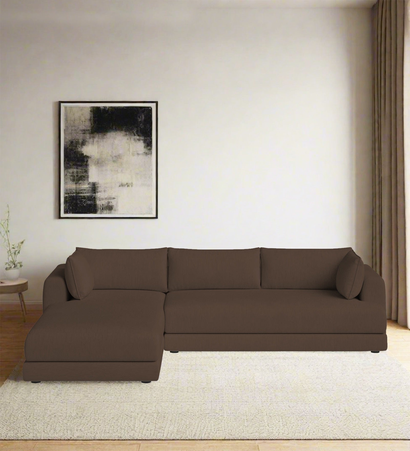 Ziggy Fabric RHS Sectional Sofa (3+Lounger) In Rosy Brown Colour - Febonic Living