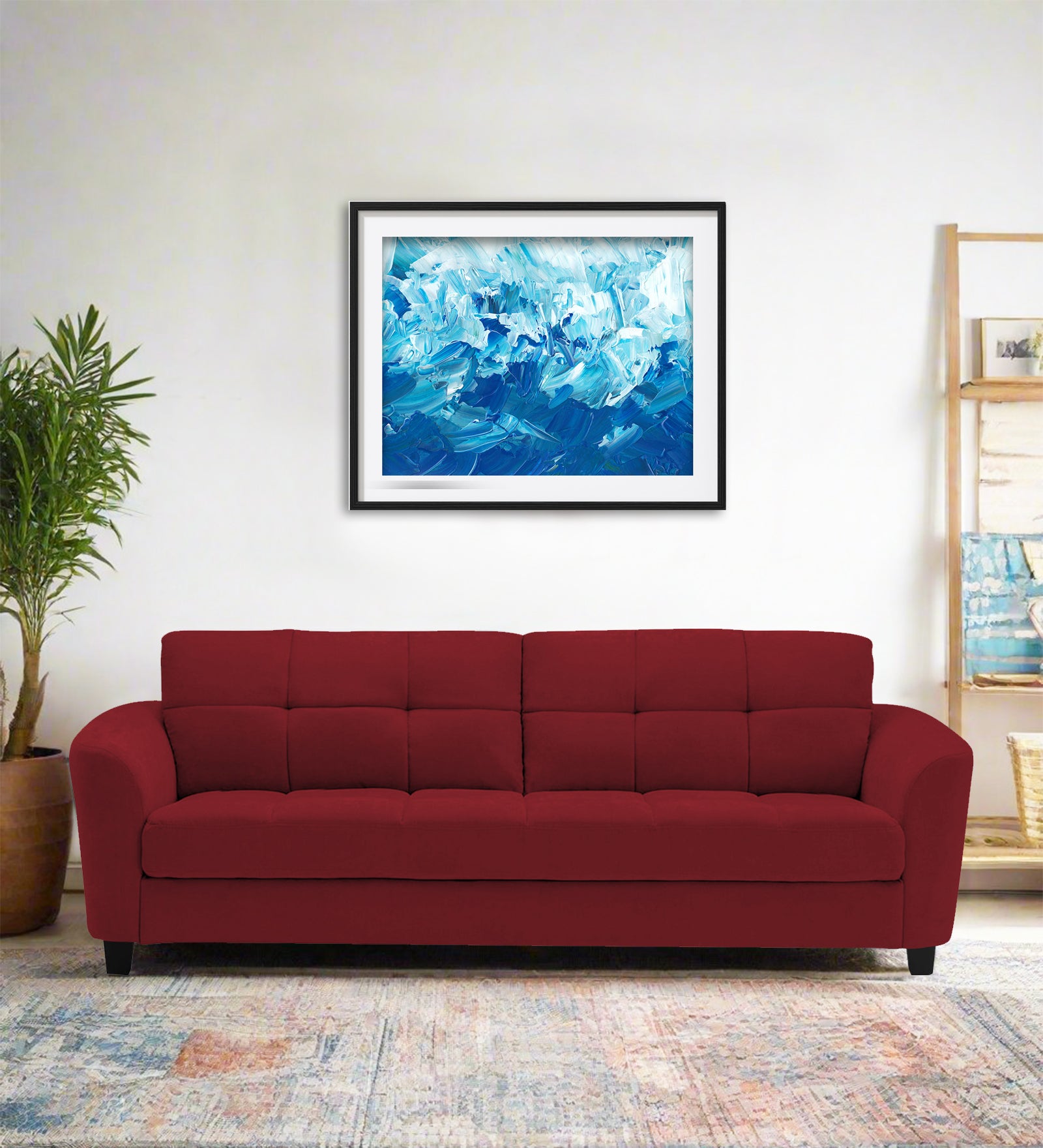 Mulan Fabric 3 Seater Sofa In Chilli Red Colour - Febonic Living