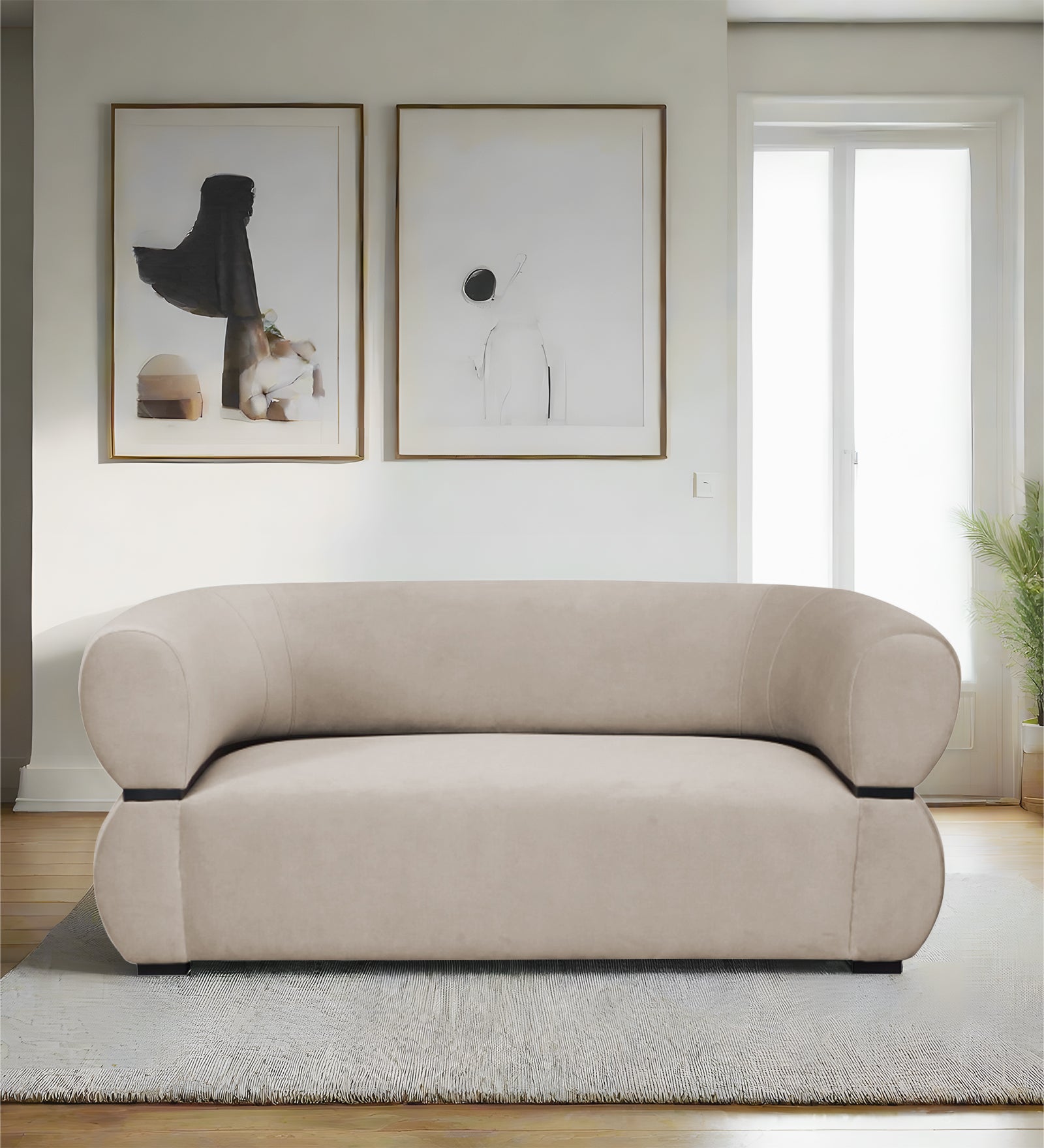 Kula Velvet 2 Seater Sofa In Cream Beige Colour - Febonic Living