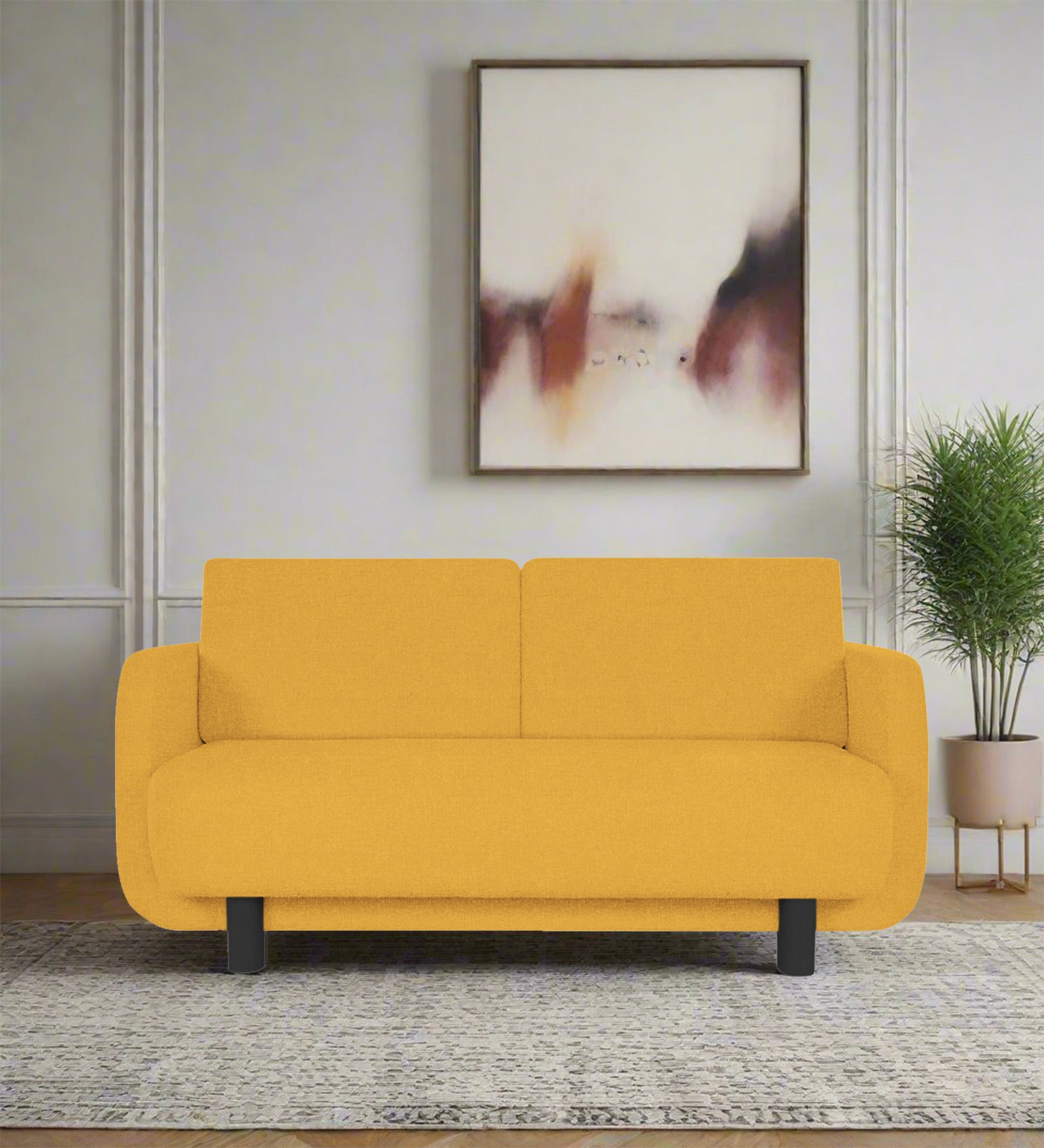 Varu Fabric 2 Seater Sofa In Bold Yellow Colour - Febonic Living