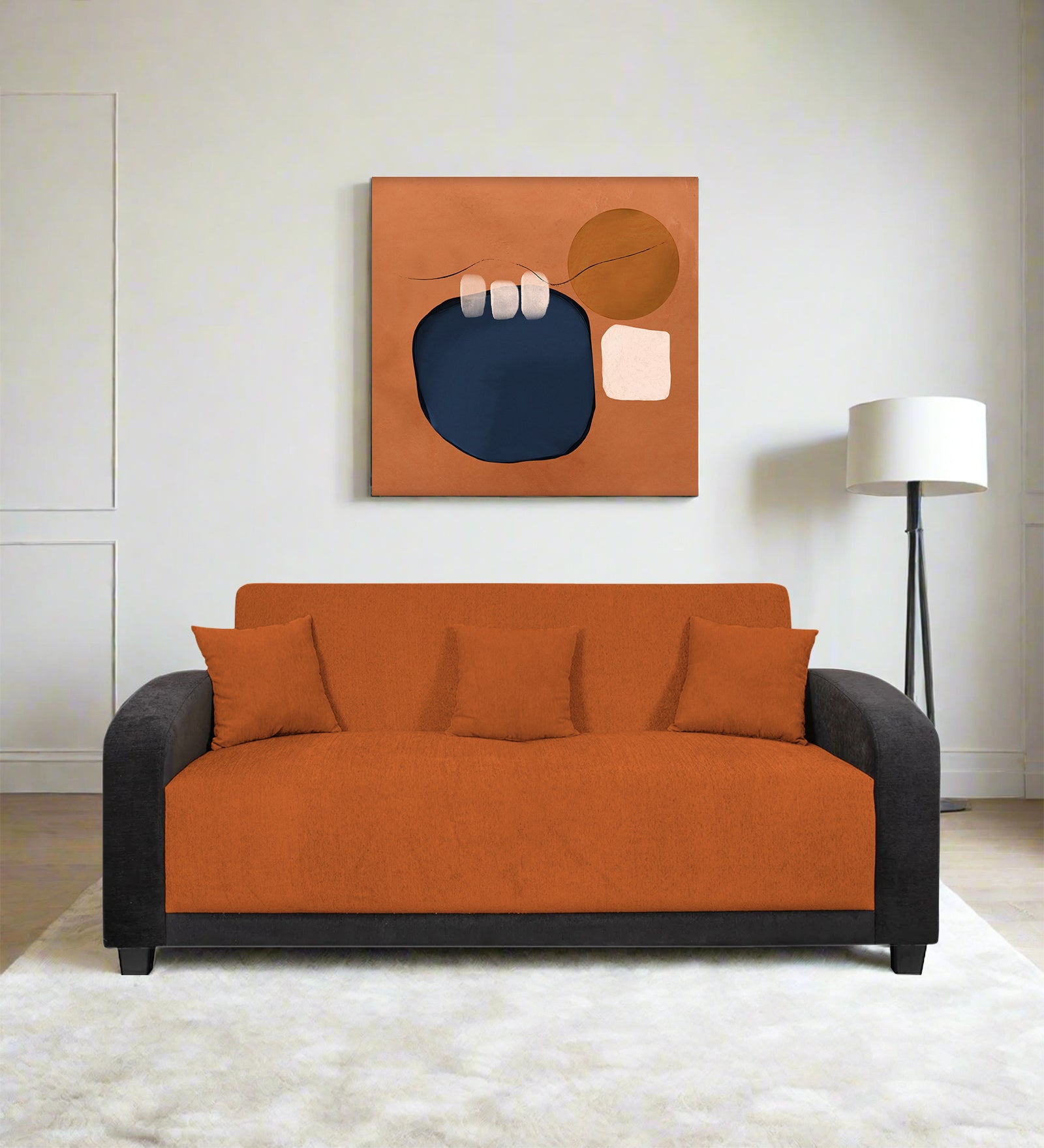 Alex Fabric 3 Seater Sofa In Vivid Orange Colour - Febonic Living