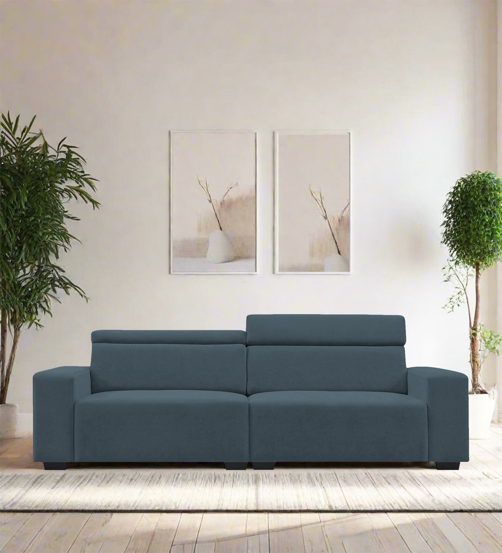 Hiro Fabric 3 Seater Sofa In Cobalt Blue Colour - Febonic Living