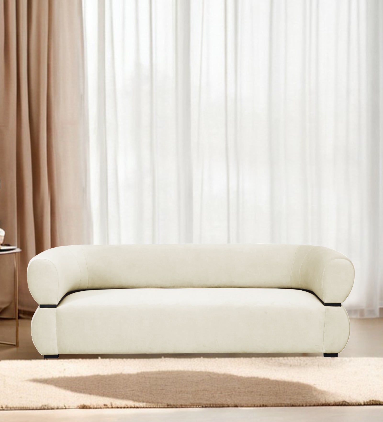 Kula Velvet 3 Seater Sofa In Warm white Colour - Febonic Living