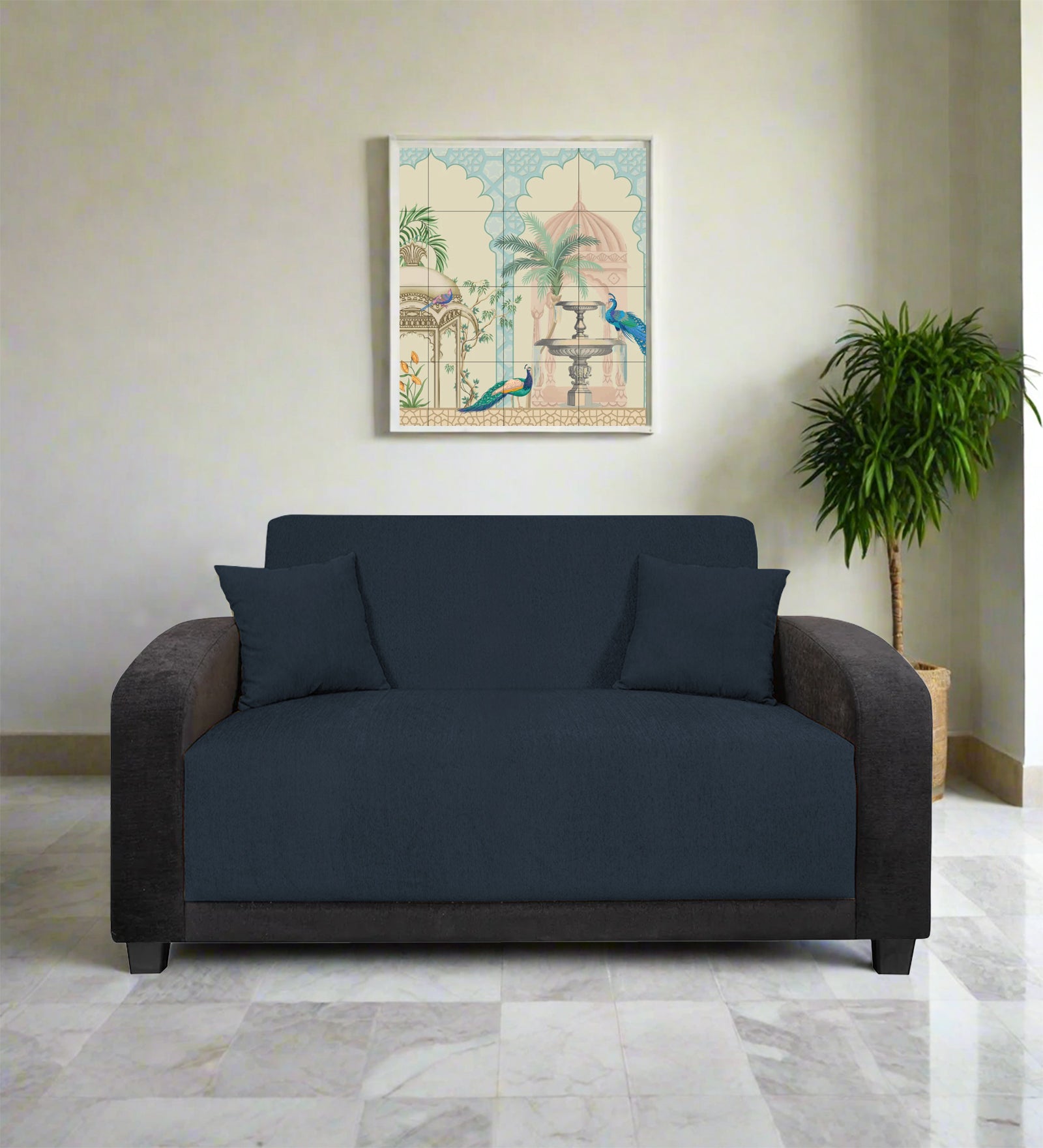 Alex Fabric 2 Seater Sofa In Denim Blue Colour - Febonic Living