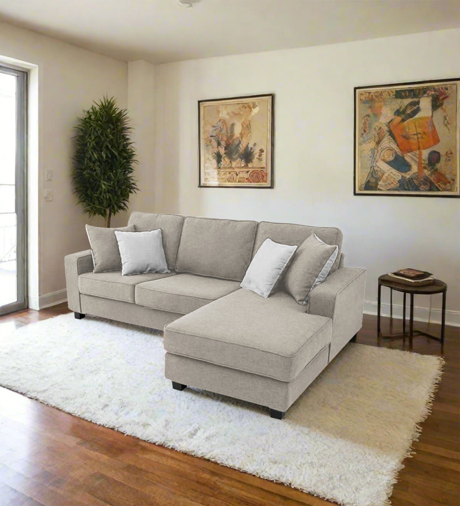 Ladybug Fabric LHS Sectional Sofa (2+Lounger) In Ash Grey Colour - Febonic Living