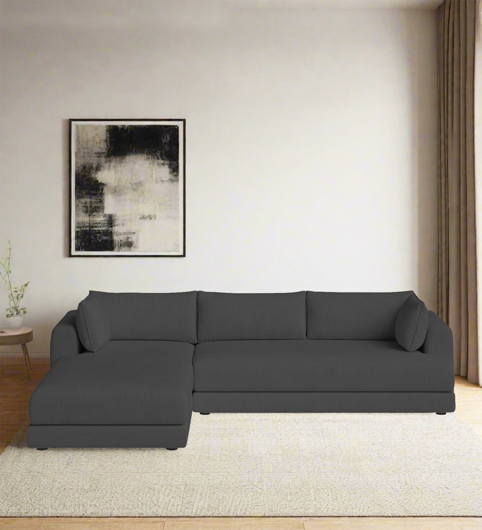 Ziggy Fabric RHS Sectional Sofa (3+Lounger) In Stone Grey Colour - Febonic Living