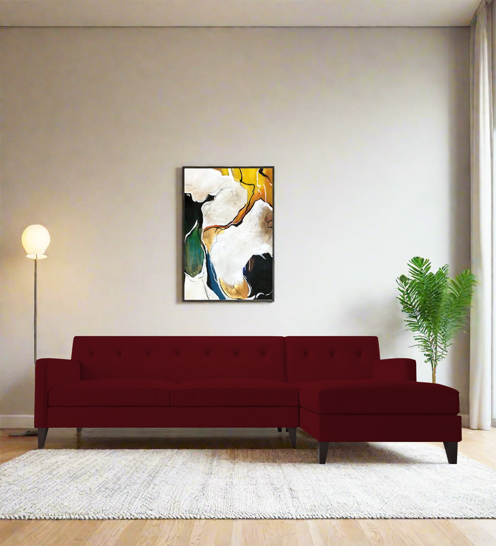 Miller Fabric LHS Sectional Sofa (3+Lounger) In Ruby Red Colour - Febonic Living