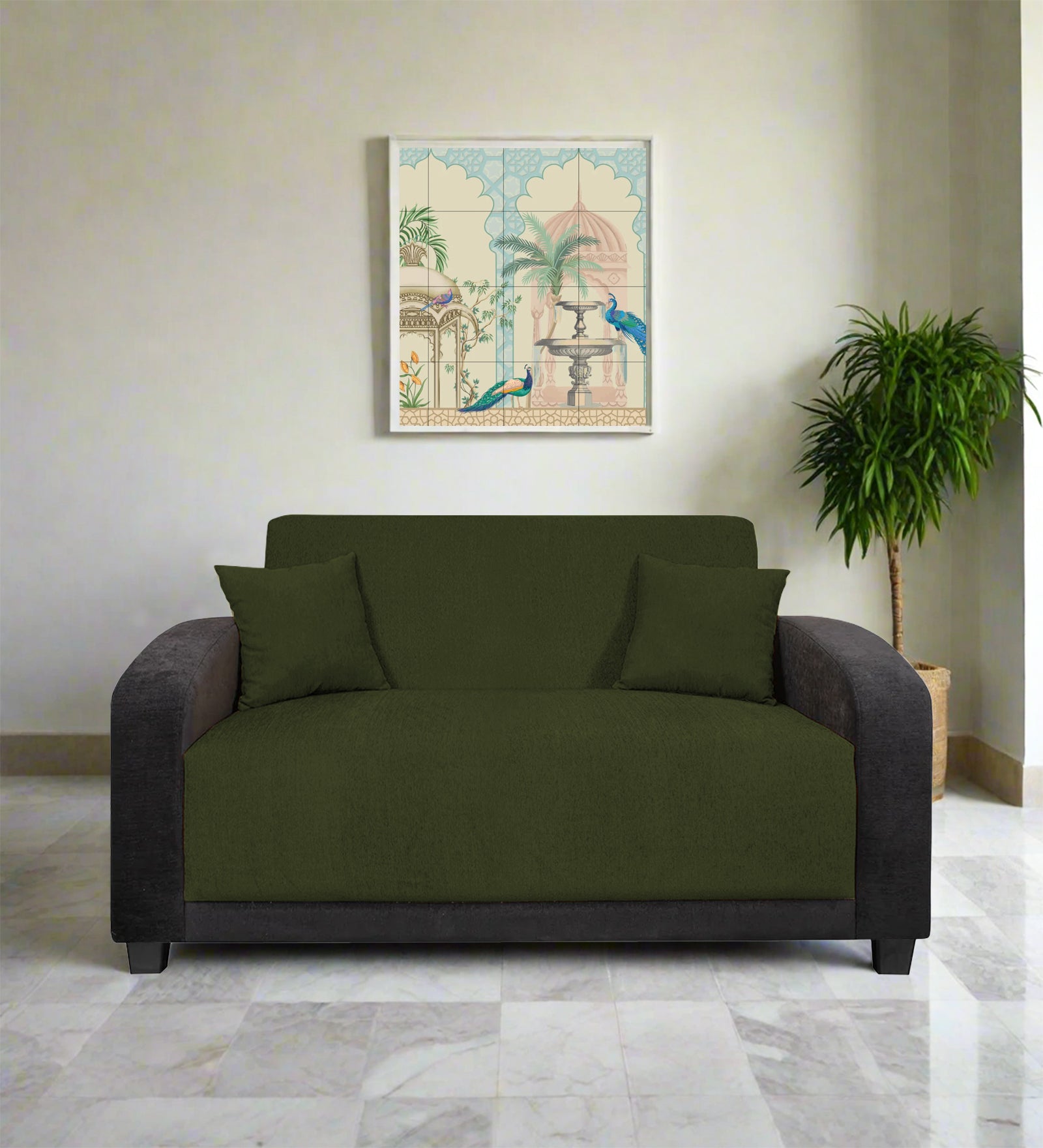 Alex Fabric 2 Seater Sofa In Olive Green Colour - Febonic Living