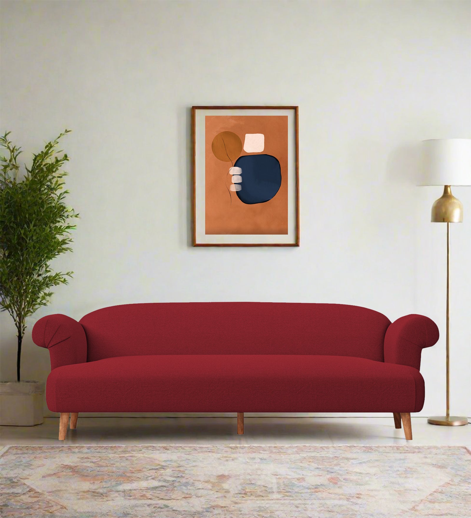 Barber Fabric 3 Seater Sofa In Chilli Red Colour - Febonic Living