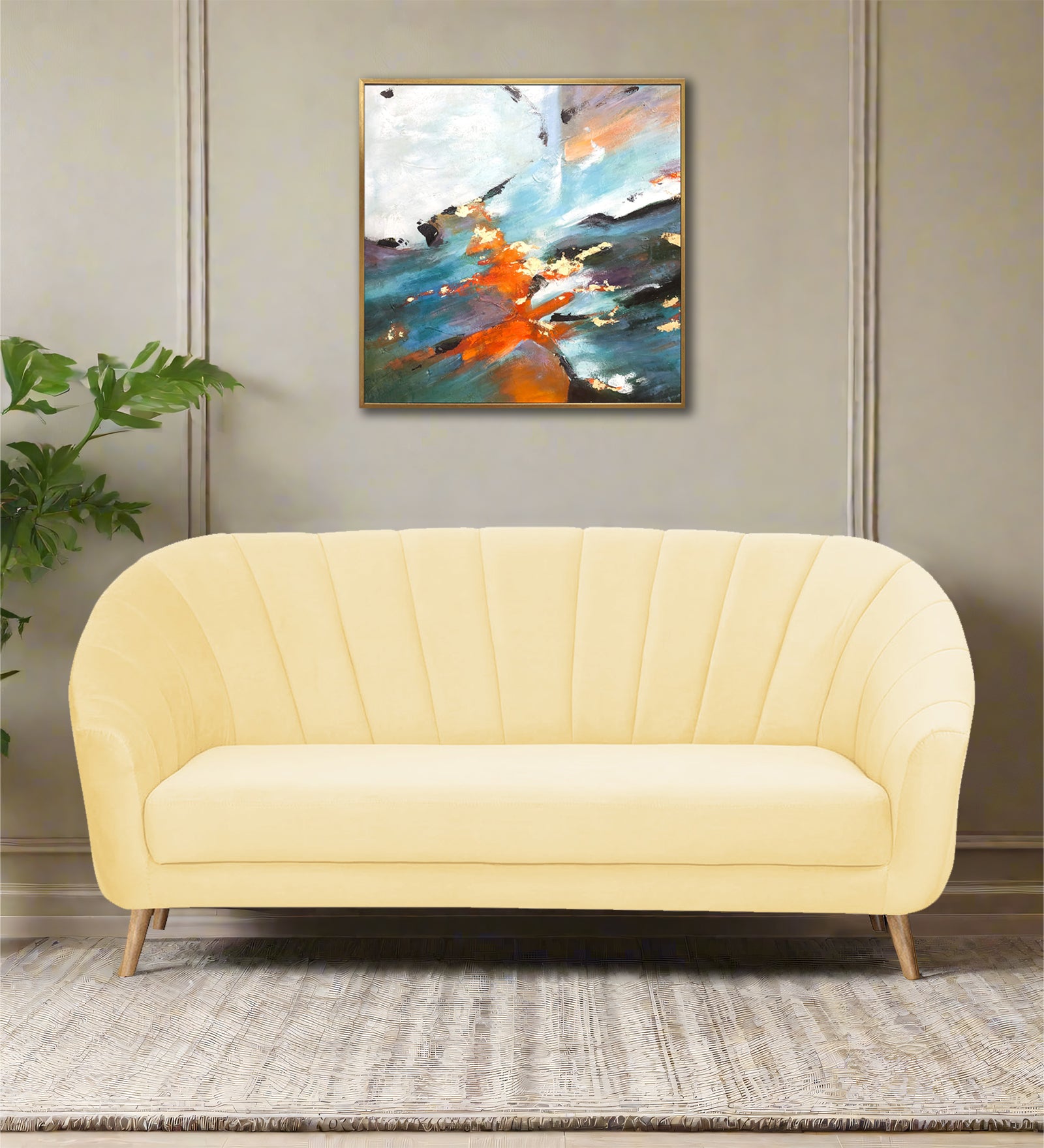 Kaylee Velvet 3 Seater Sofa In Sandy Beige Colour - Febonic Living